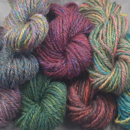 Handspun Worsted/Aran yarn, Wool and Bamboo, micro skeins