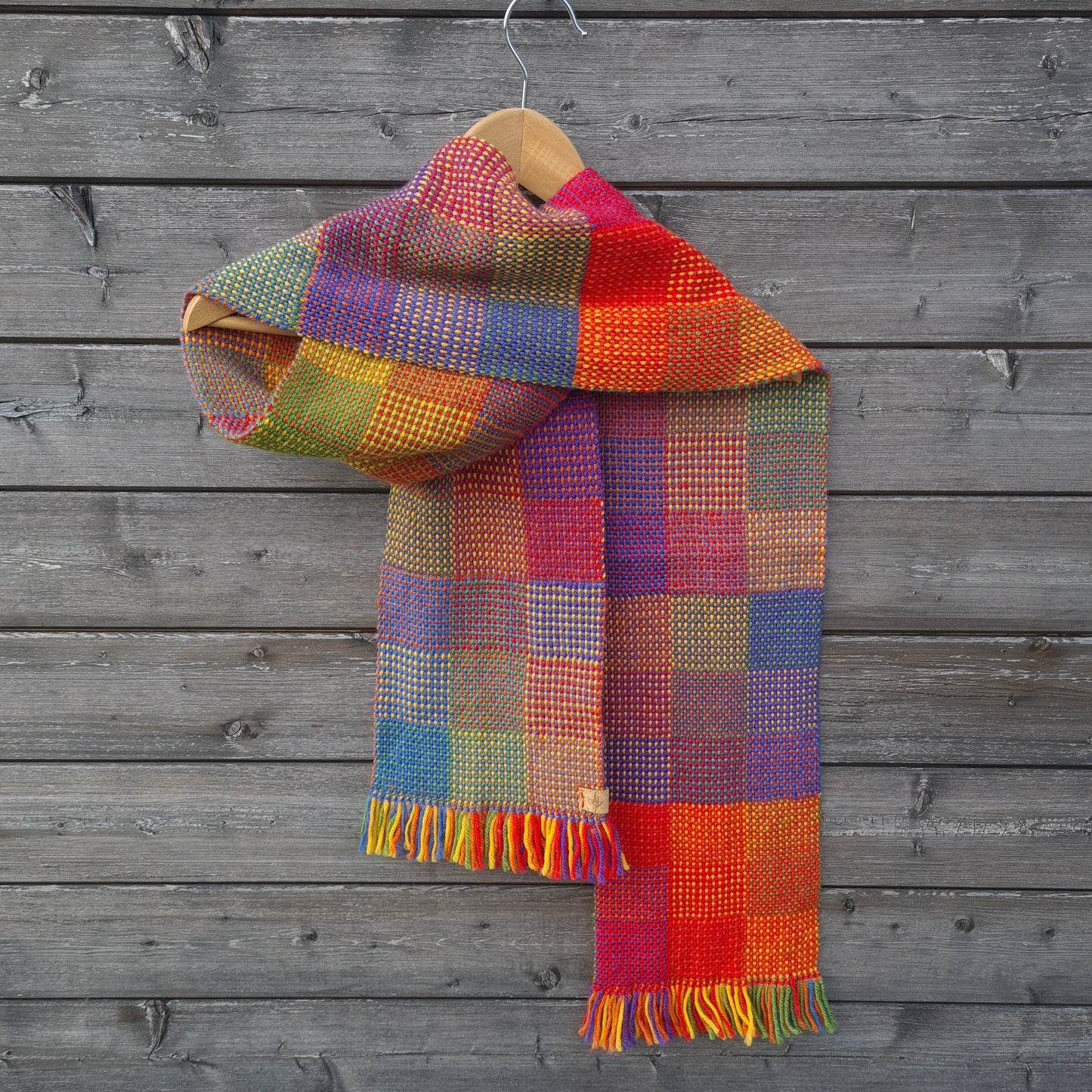 Handwoven Rainbow Double Weave Woollen Scarf - Merino and BFL