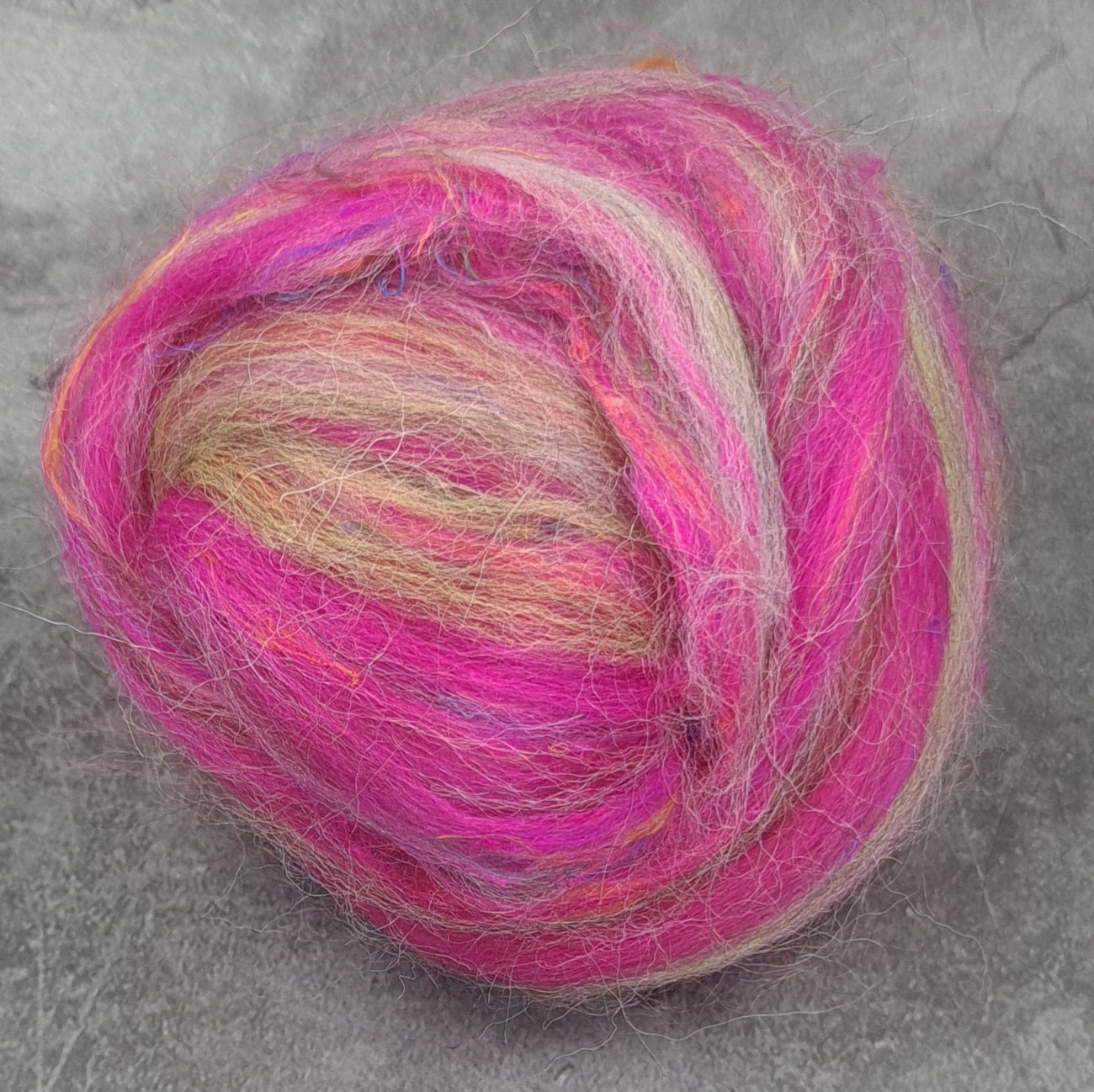 Rhubarb - Corriedale, UK Alpaca & Sari Silk Combed Top - Winnham Blend