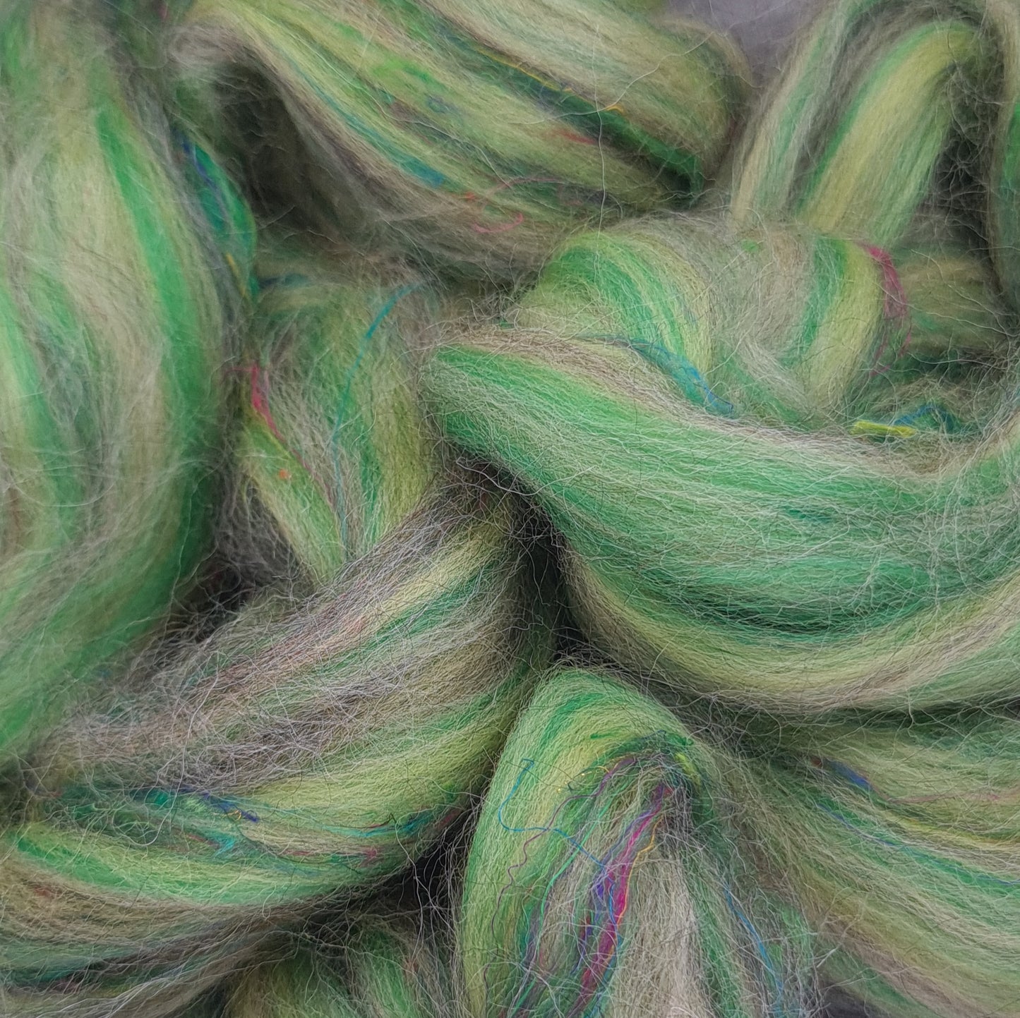 Gooseberry - Corriedale, UK Alpaca & Sari Silk Combed Top  - Winnham Blend