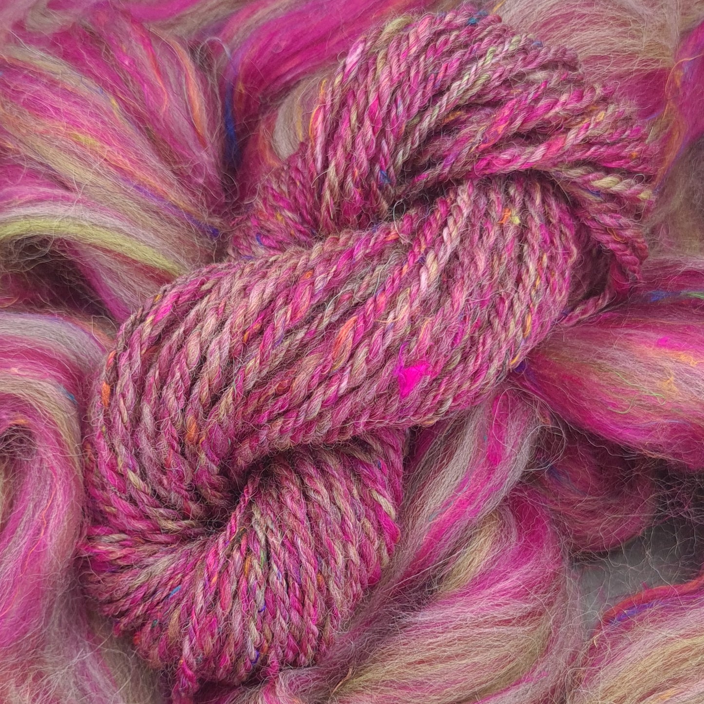 Rhubarb - Corriedale, UK Alpaca & Sari Silk Combed Top - Winnham Blend