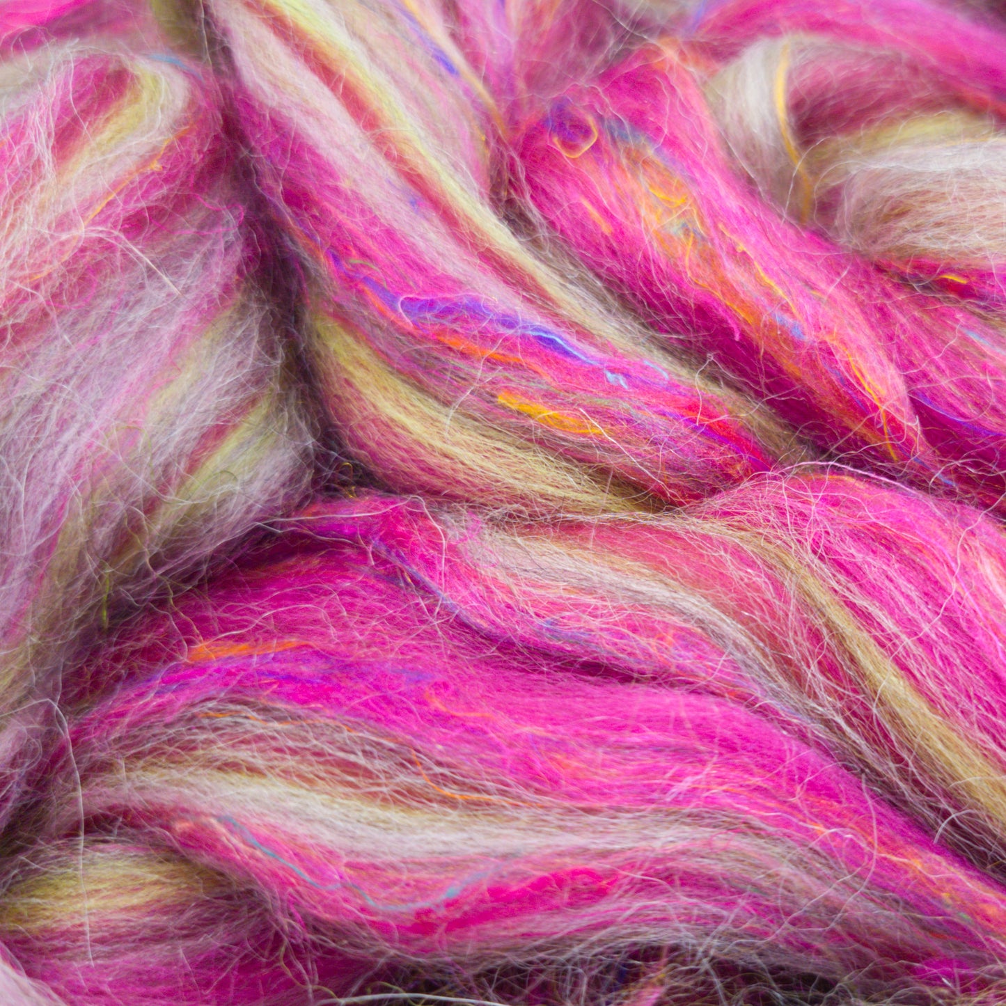 Rhubarb - Corriedale, UK Alpaca & Sari Silk Combed Top - Winnham Blend