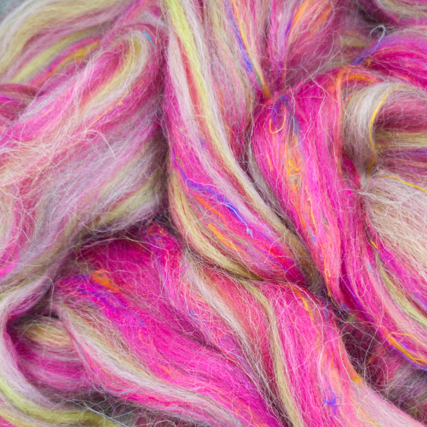 Rhubarb - Corriedale, UK Alpaca & Sari Silk Combed Top - Winnham Blend