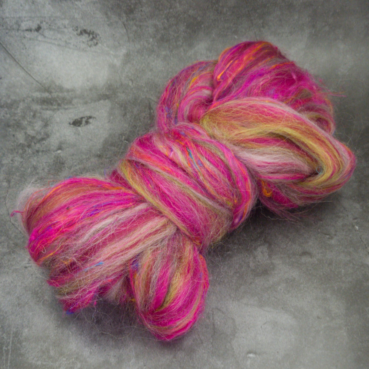 Rhubarb - Corriedale, UK Alpaca & Sari Silk Combed Top - Winnham Blend