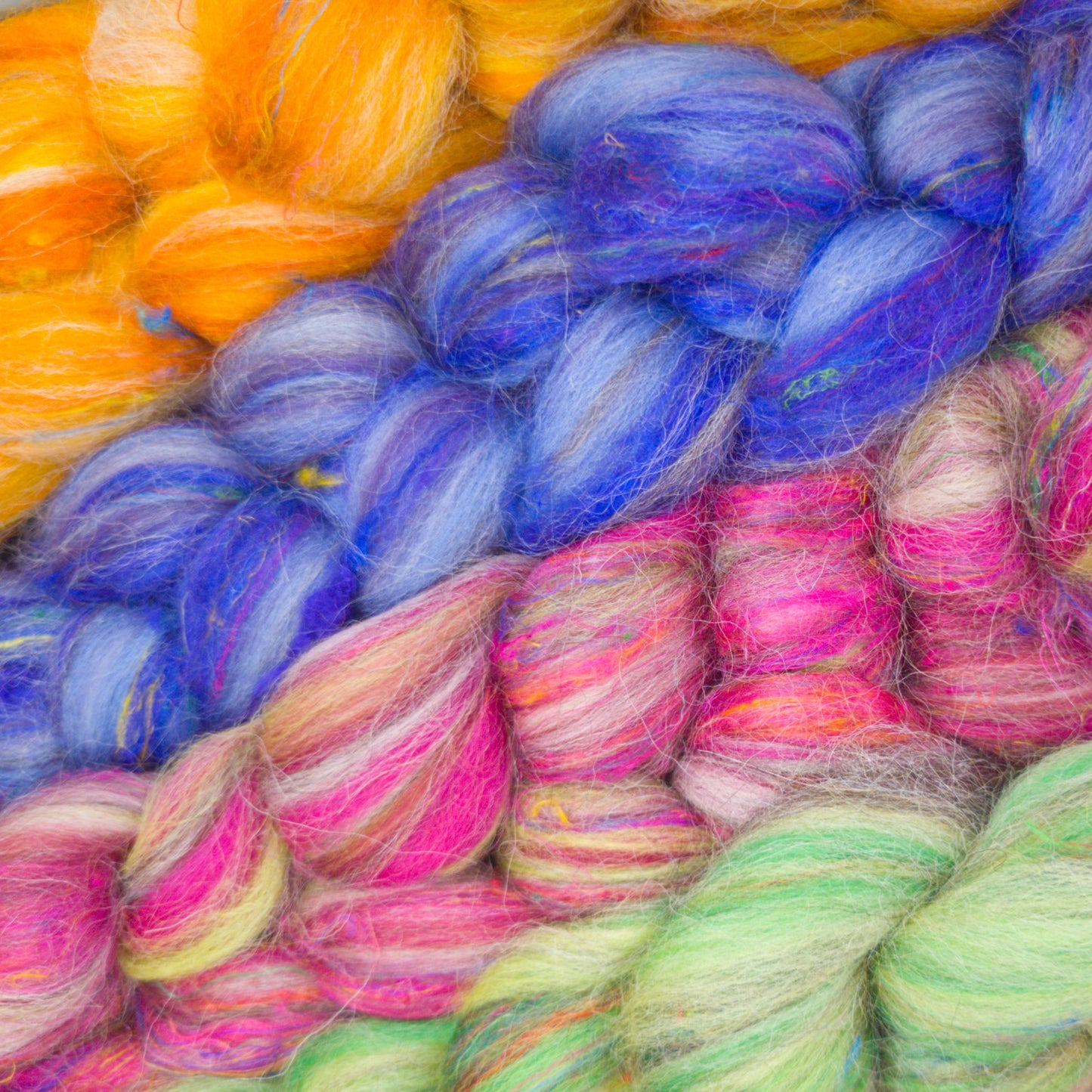 Rhubarb - Corriedale, UK Alpaca & Sari Silk Combed Top - Winnham Blend