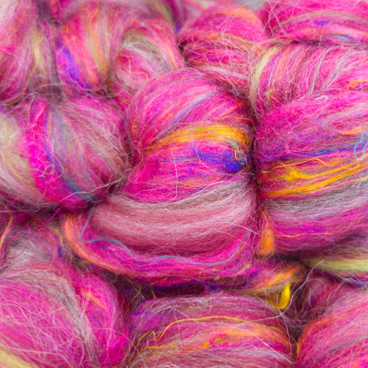Rhubarb - Corriedale, UK Alpaca & Sari Silk Combed Top - Winnham Blend
