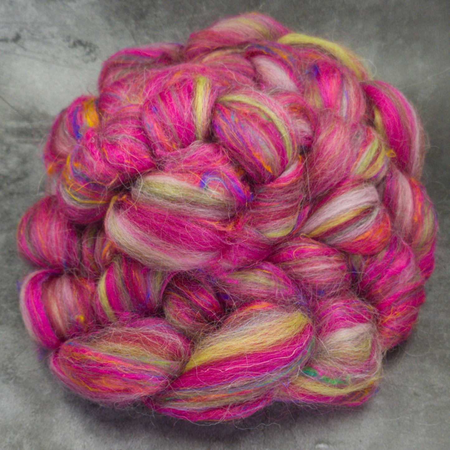 Rhubarb - Corriedale, UK Alpaca & Sari Silk Combed Top - Winnham Blend