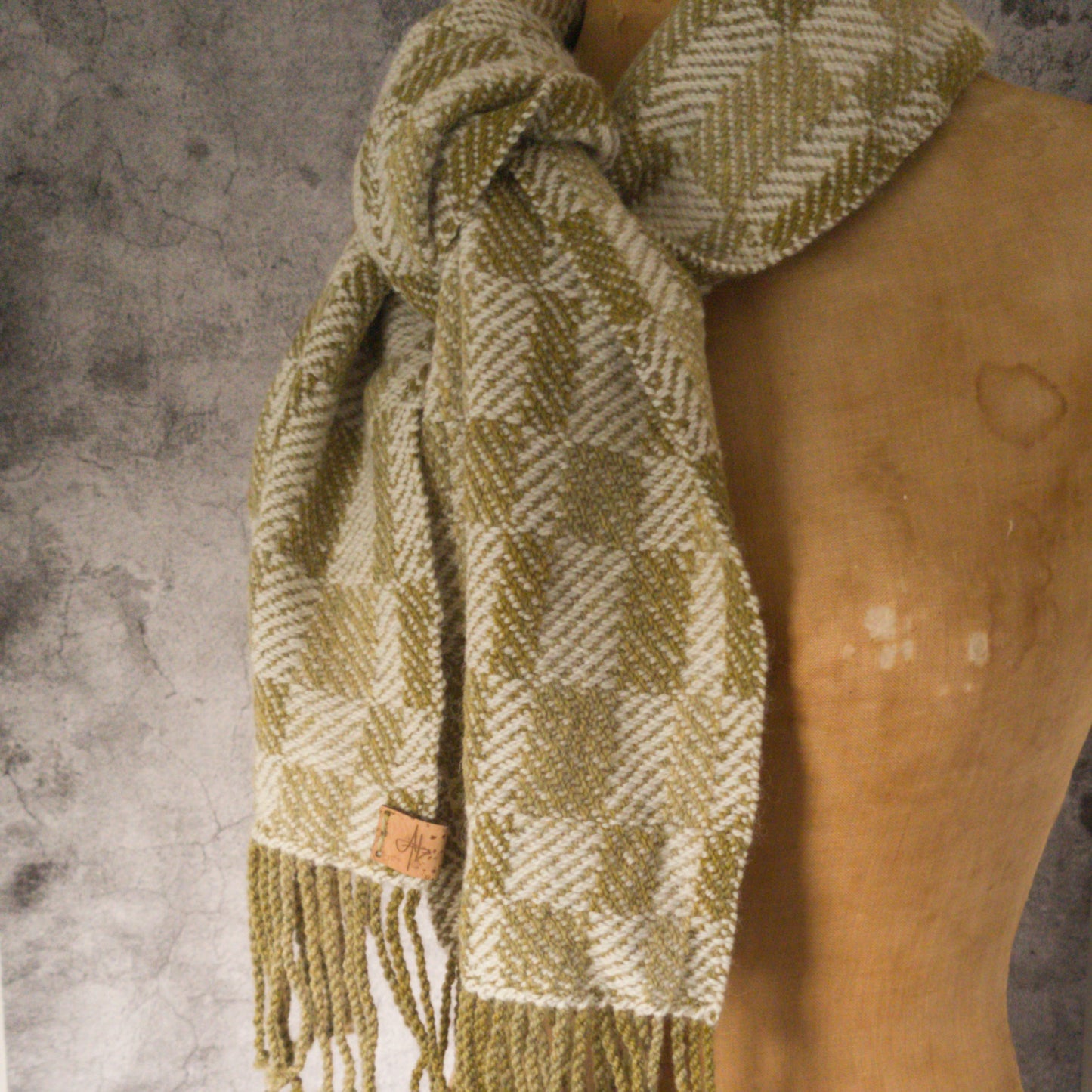 Olive and Cream Twill Block Scarf