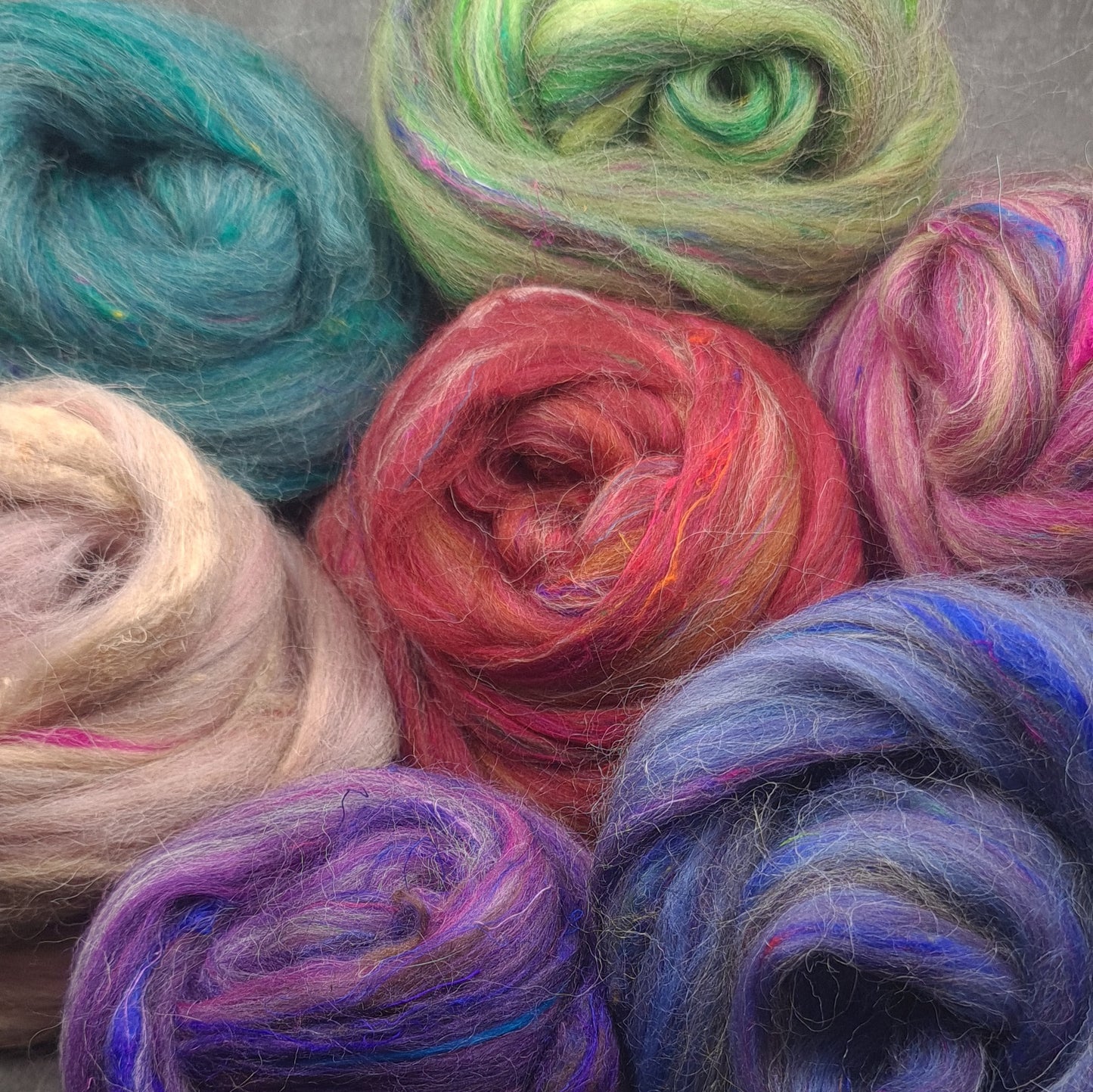 Peony - Corriedale, UK Alpaca & Sari Silk Combed Top - Winnham Blend