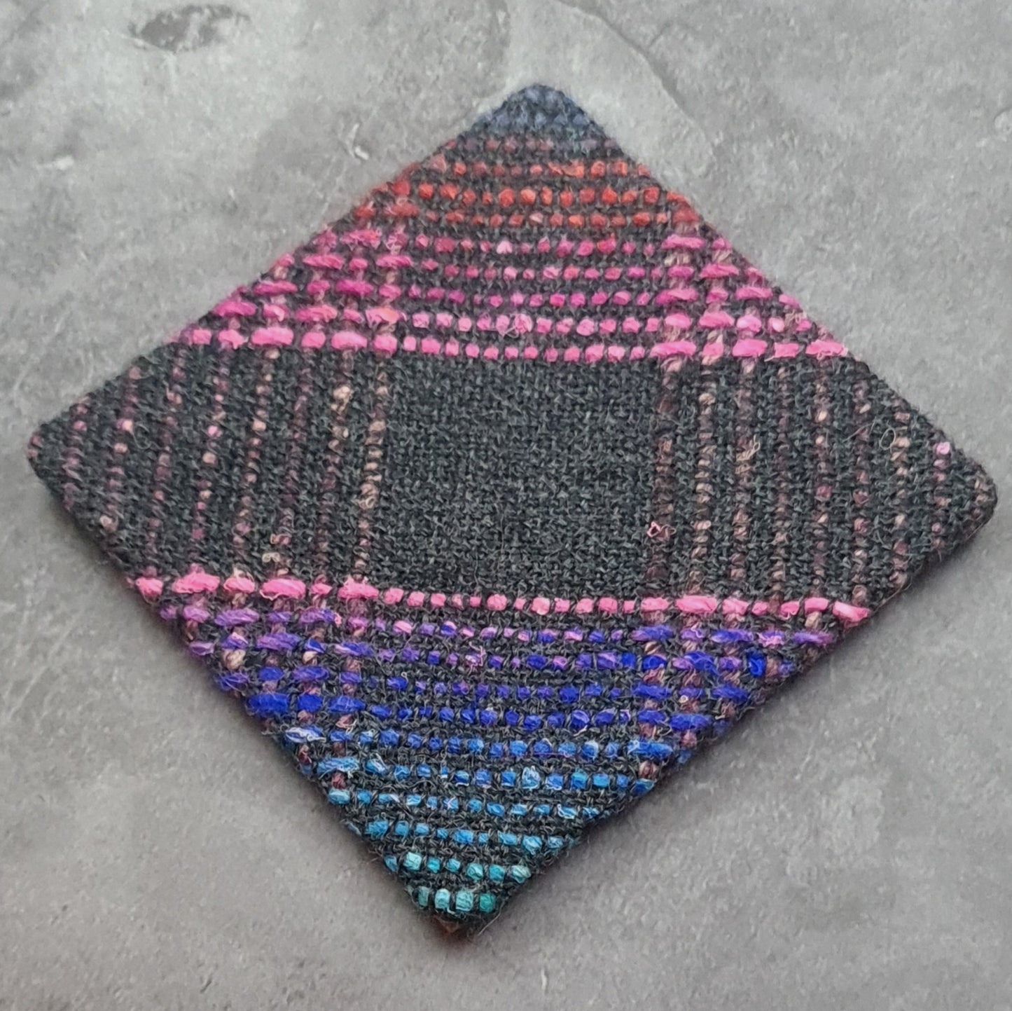 Handwoven Coaster with cork backing - Charcoal & Pink