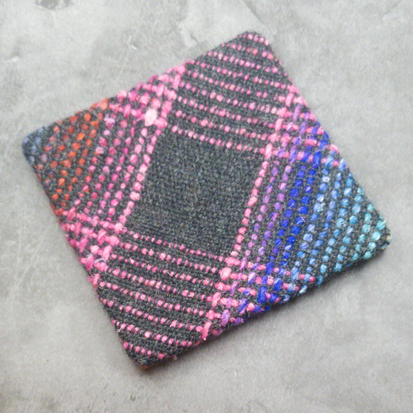 Handwoven Coaster with cork backing - Charcoal & Pink