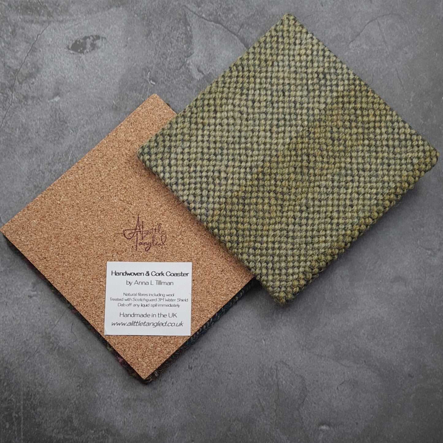 Handwoven Coaster with cork backing - Olive Stripe