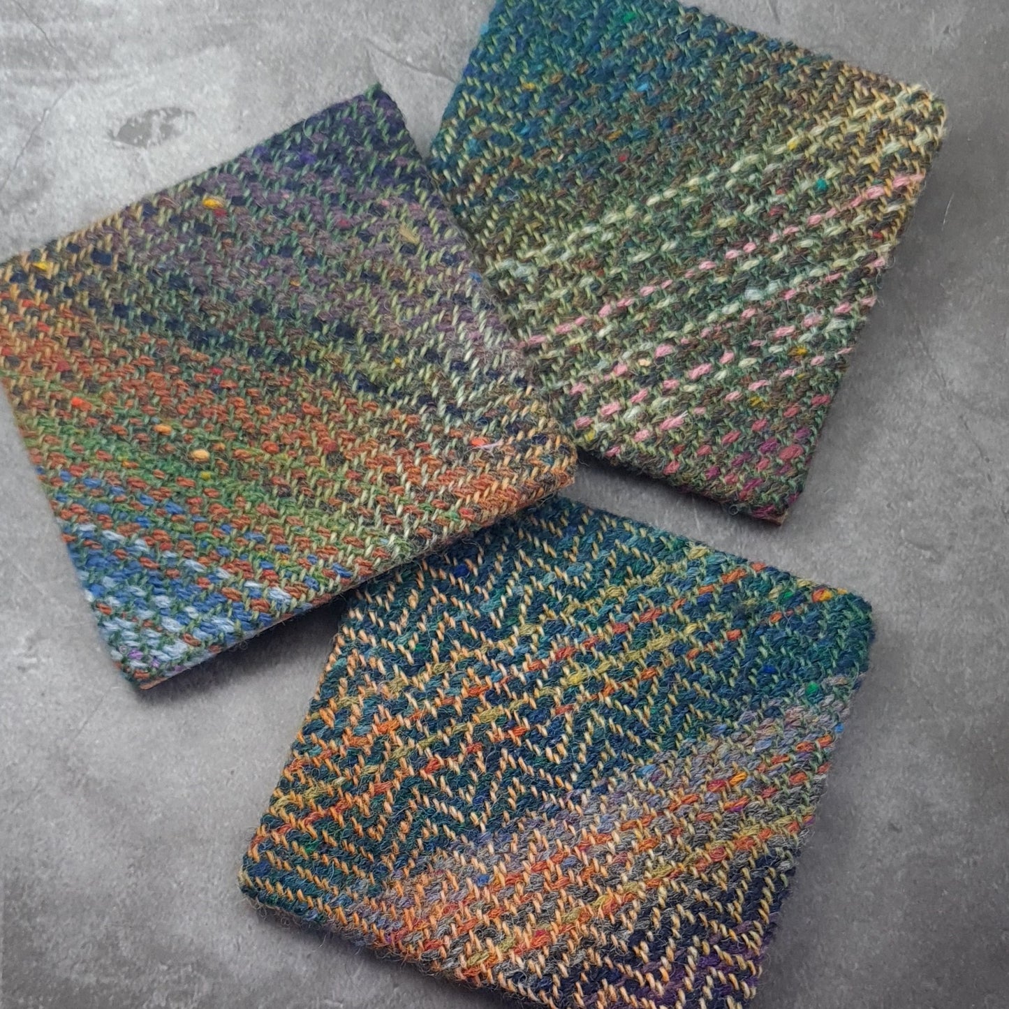 Coaster featuring handwoven fabric and cork backing - Diagonal Tweed