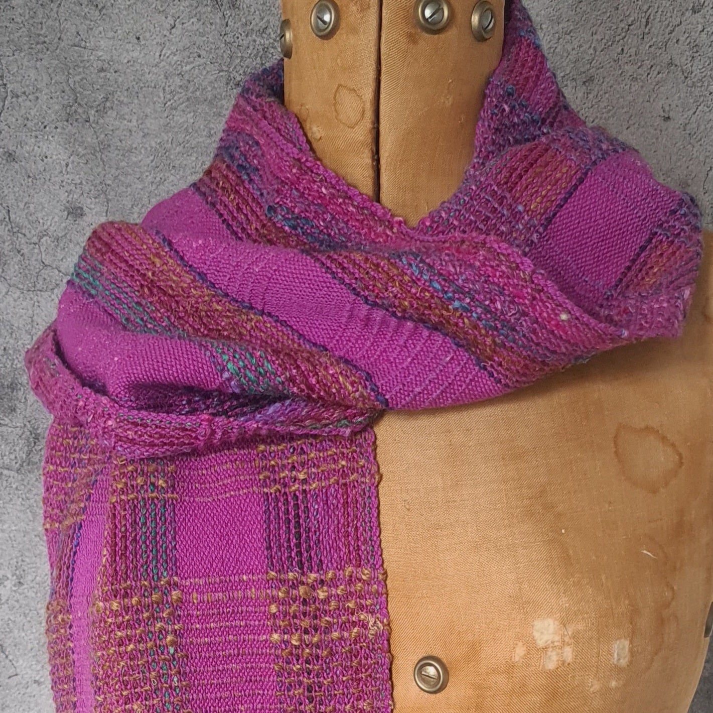 Bold Checked Scarf in Magenta Cotton and Multicolours