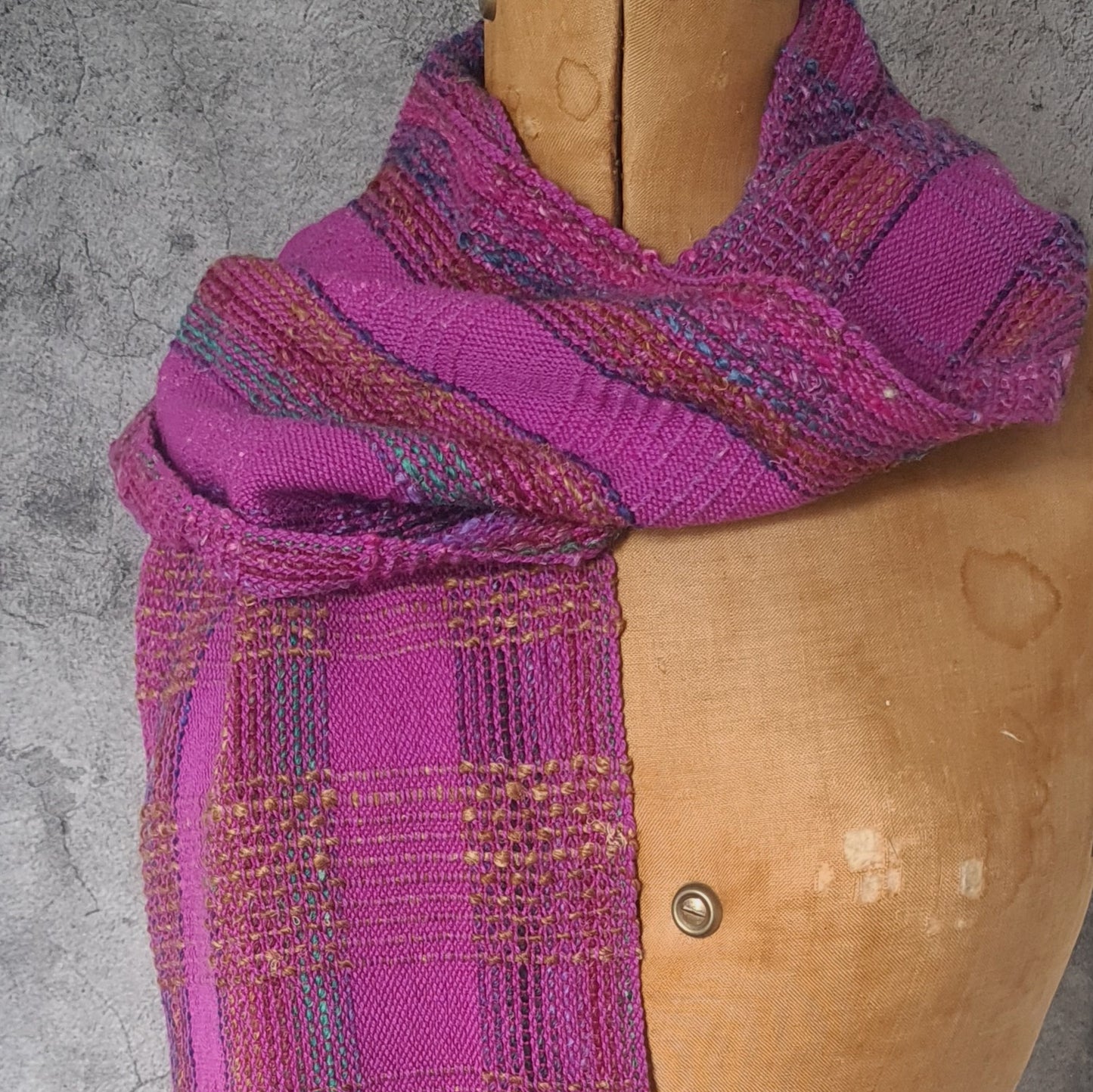 Bold Checked Scarf in Magenta Cotton and Multicolours