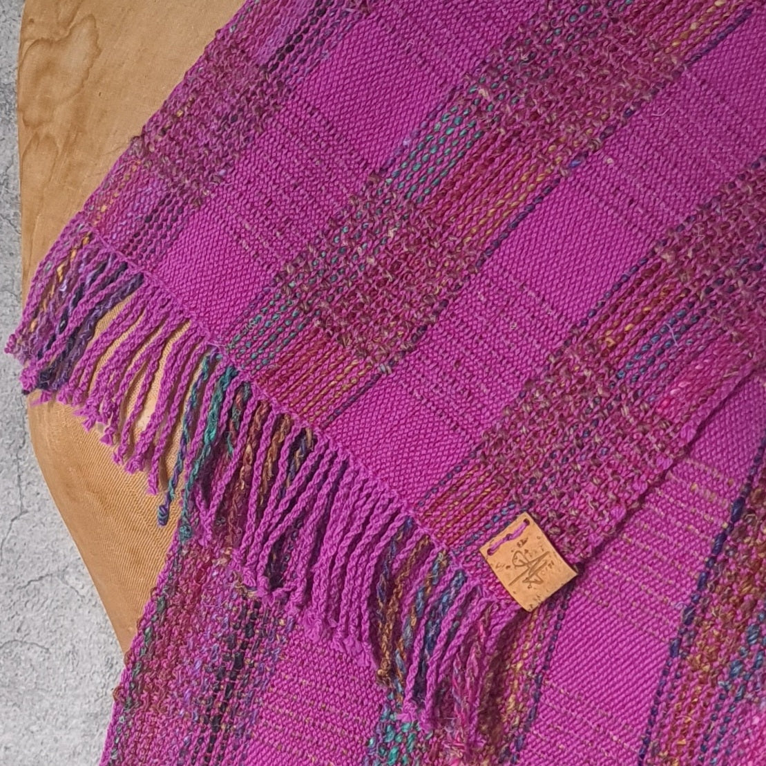 Bold Checked Scarf in Magenta Cotton and Multicolours