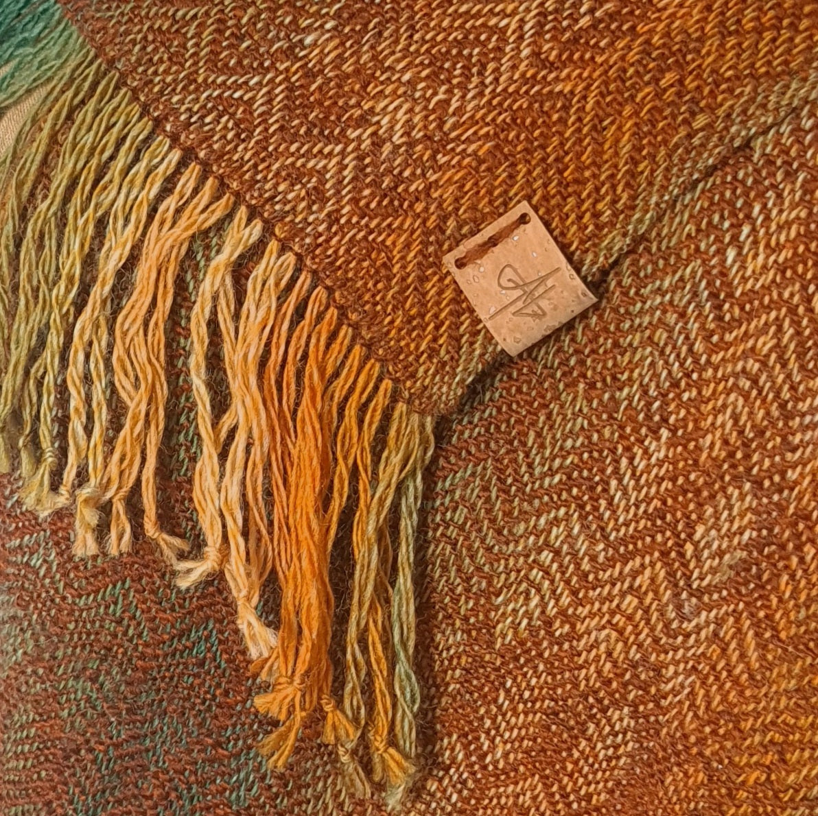 Copper, Green and Orange Leaf Twill Scarf