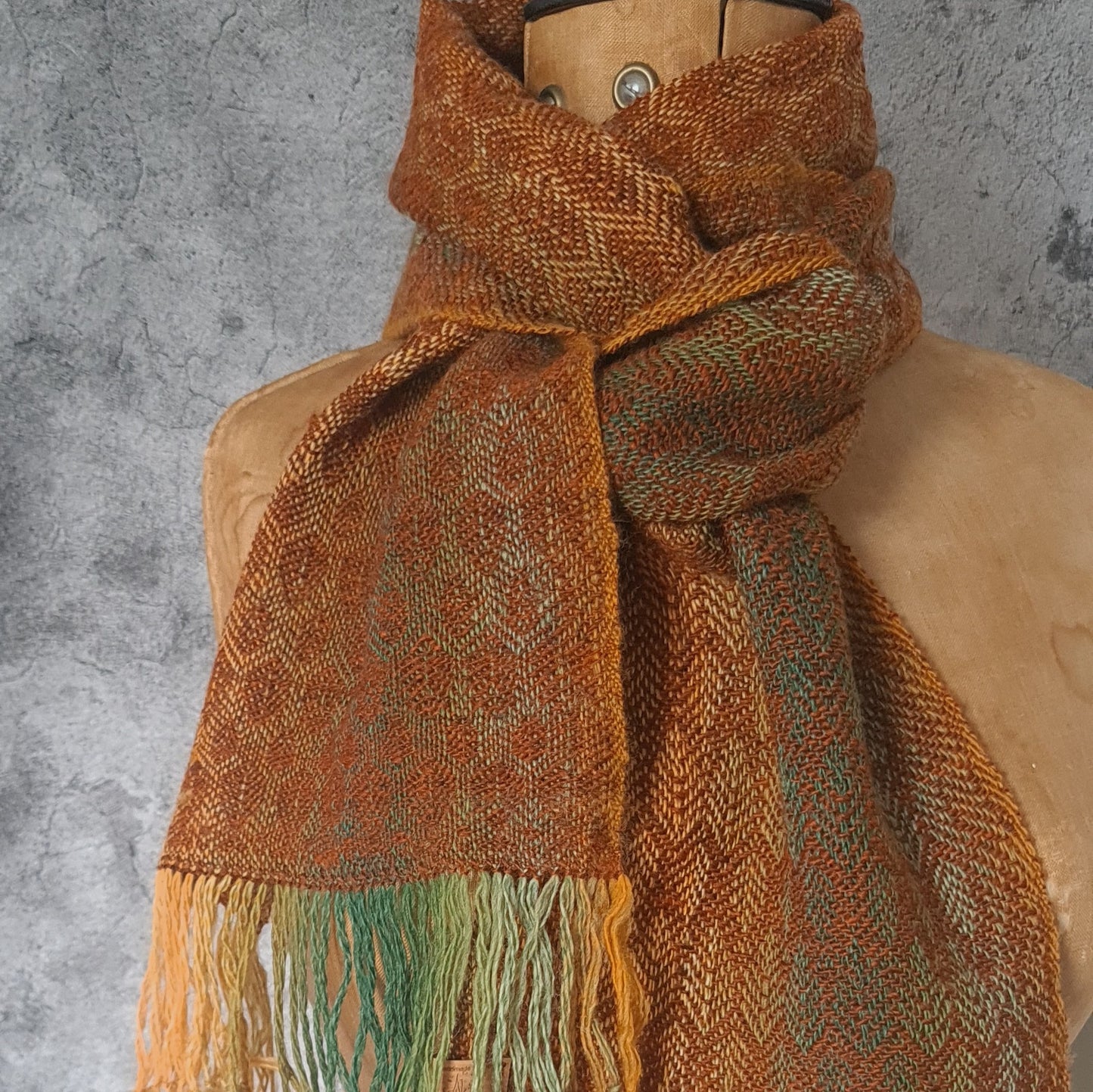 Copper, Green and Orange Leaf Twill Scarf