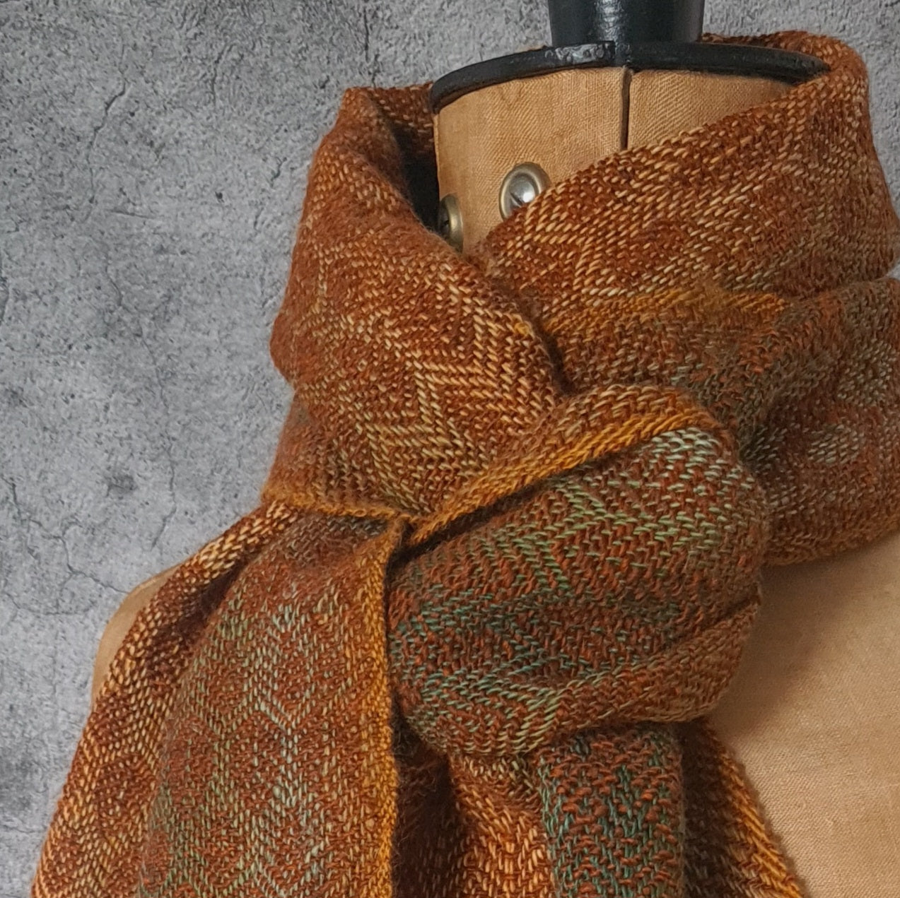 Copper, Green and Orange Leaf Twill Scarf