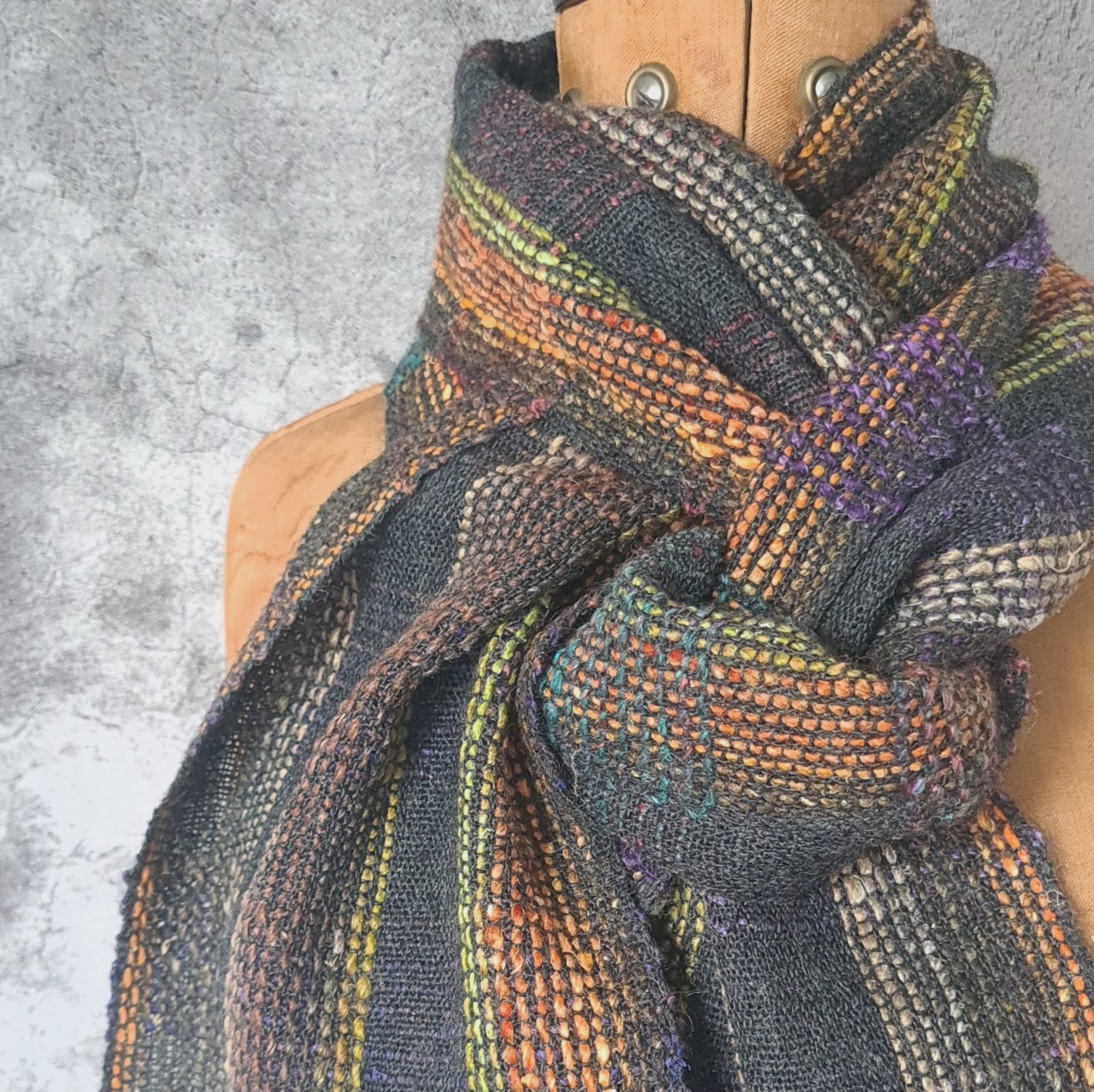 Bold Checked Scarf in Charcoal, Orange and Lime