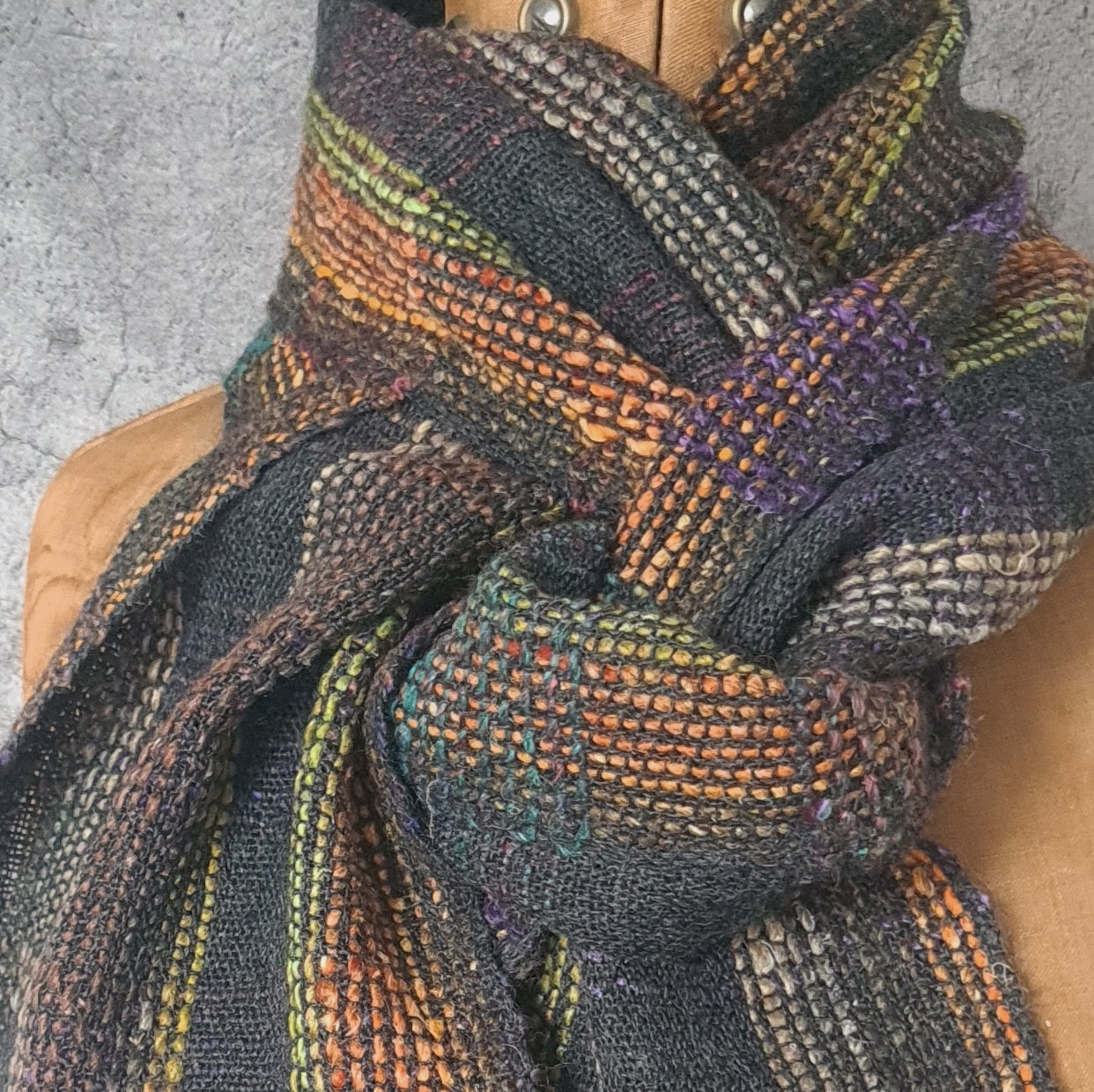 Bold Checked Scarf in Charcoal, Orange and Lime