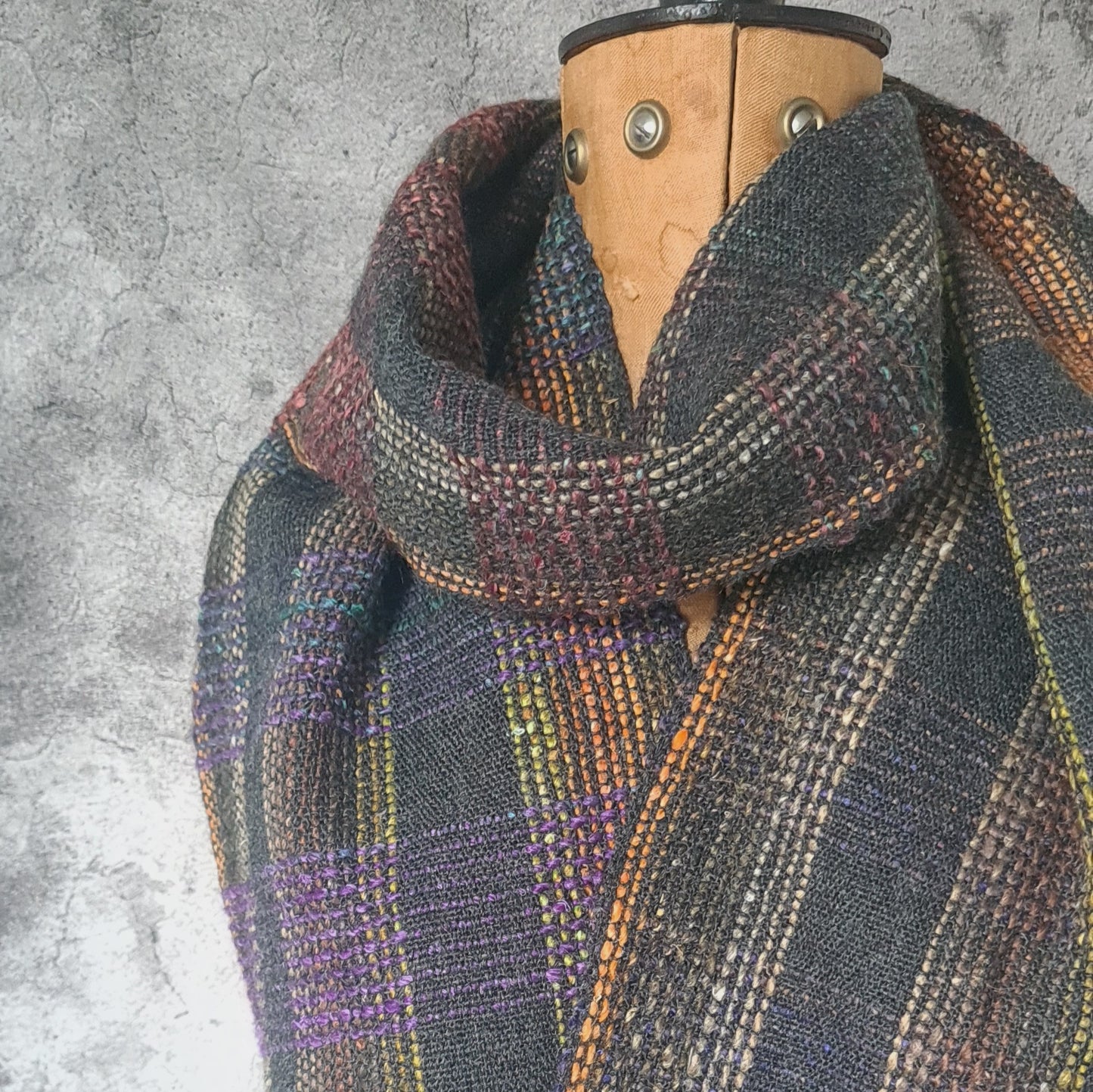 Bold Checked Scarf in Charcoal, Orange and Lime