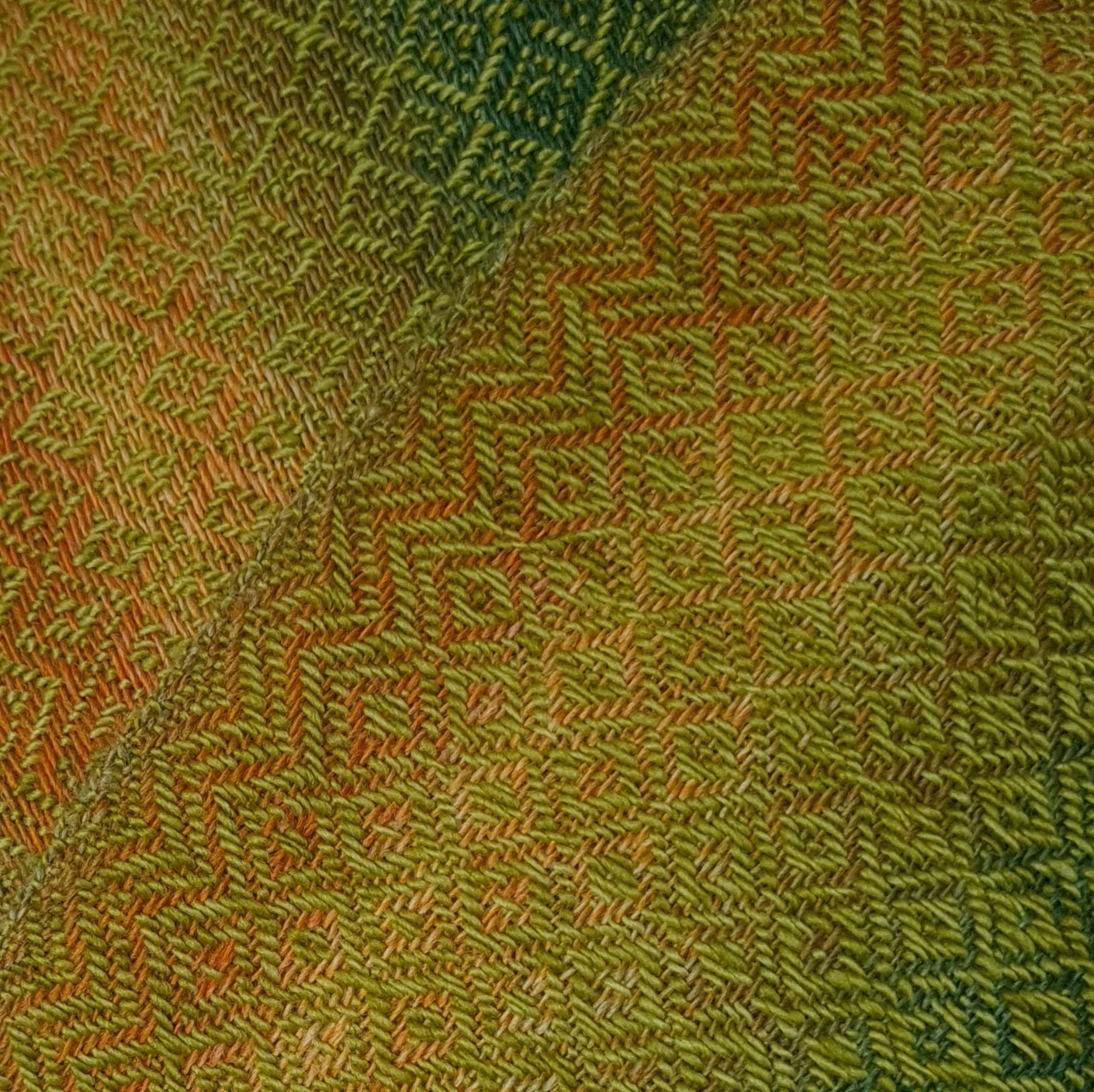 Green and Orange Diamond Twill Skinny Scarf