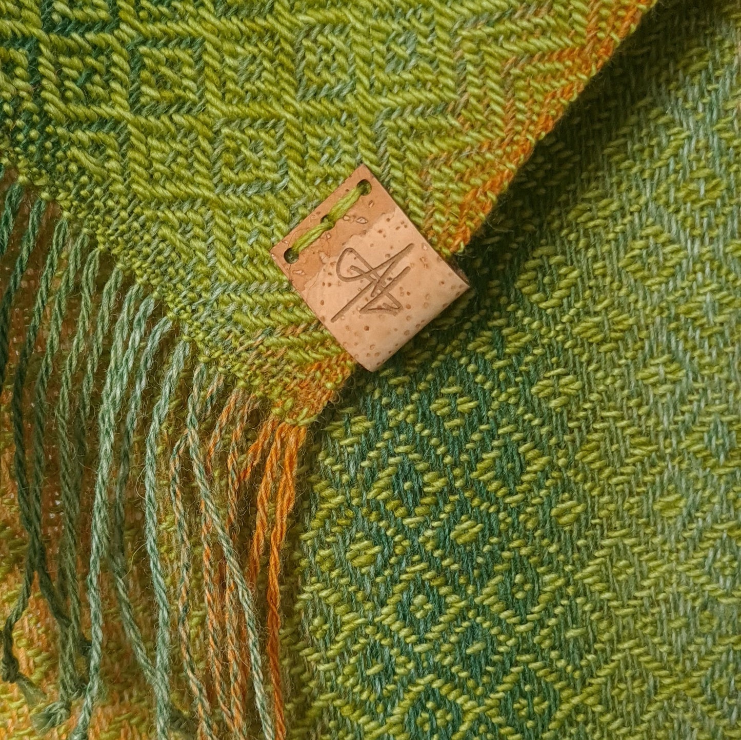 Green and Orange Diamond Twill Skinny Scarf