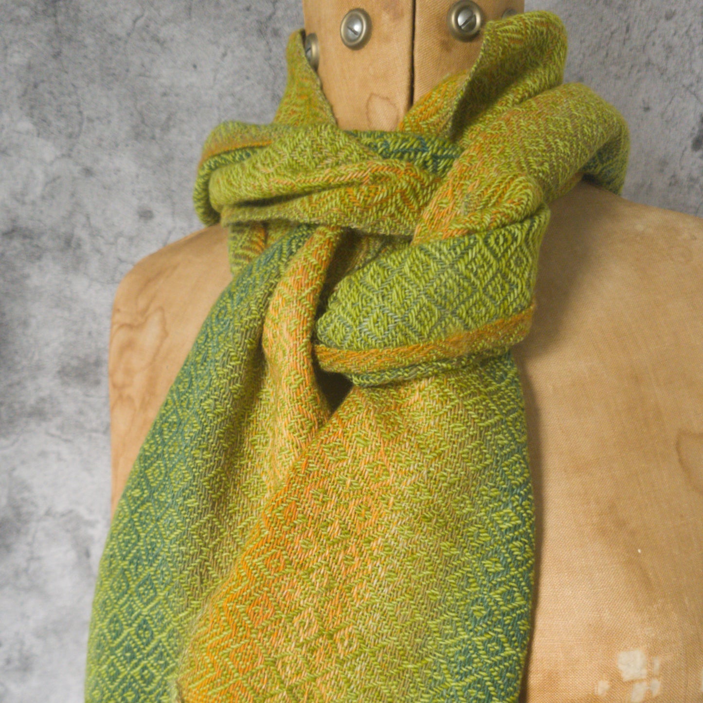 Green and Orange Diamond Twill Skinny Scarf