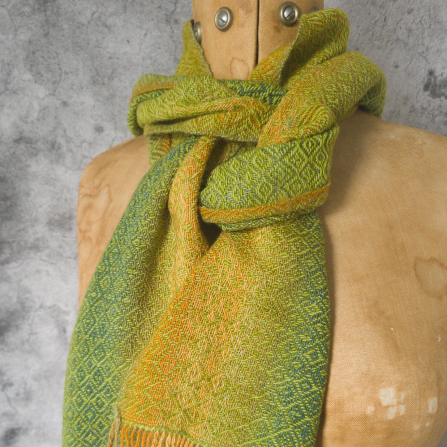 Green and Orange Diamond Twill Skinny Scarf