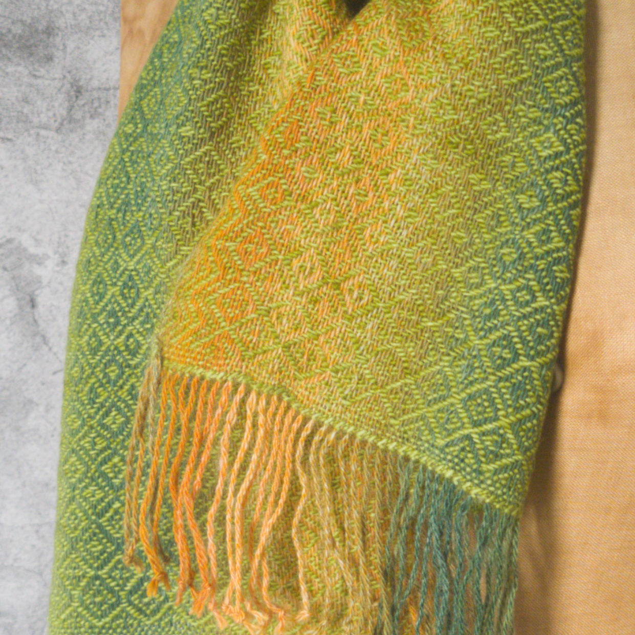 Green and Orange Diamond Twill Skinny Scarf