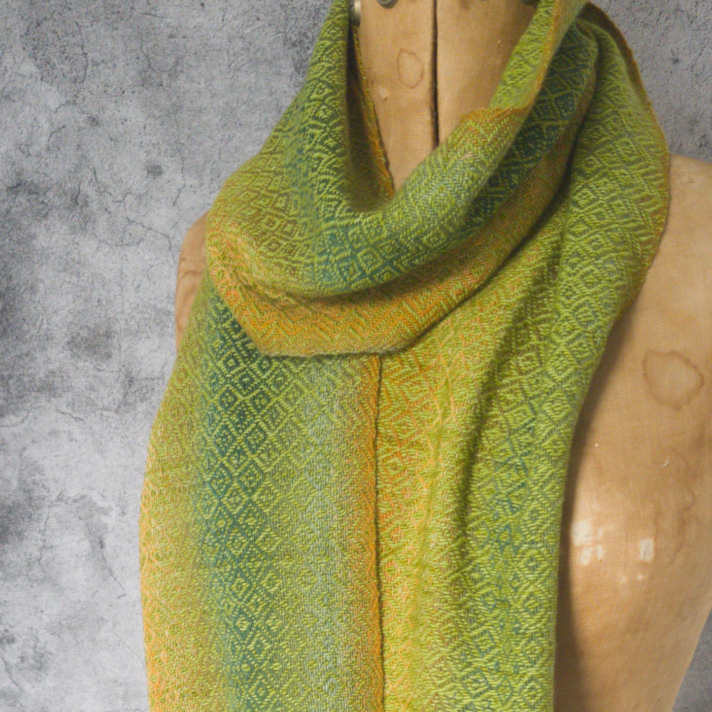Green and Orange Diamond Twill Skinny Scarf