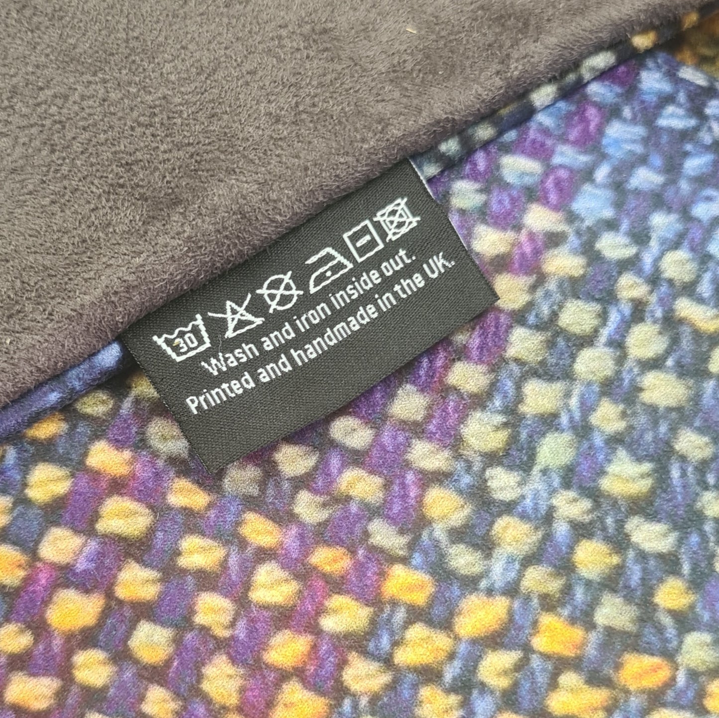 Printed vegan suede cushion with insert