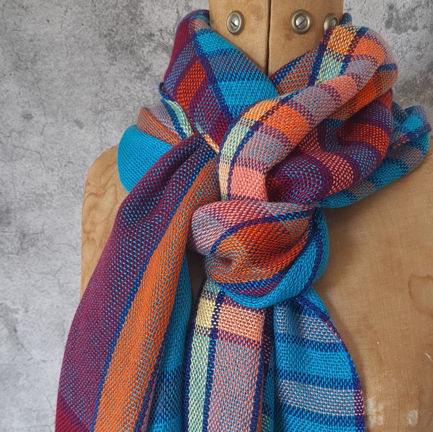 Bold Tencel Shawl - Bordered Stripes in Turquoise