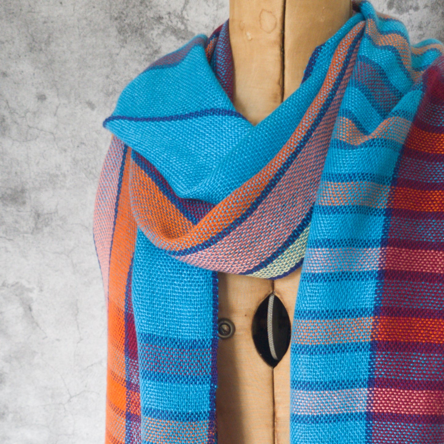 Bold Tencel Shawl - Bordered Stripes in Turquoise