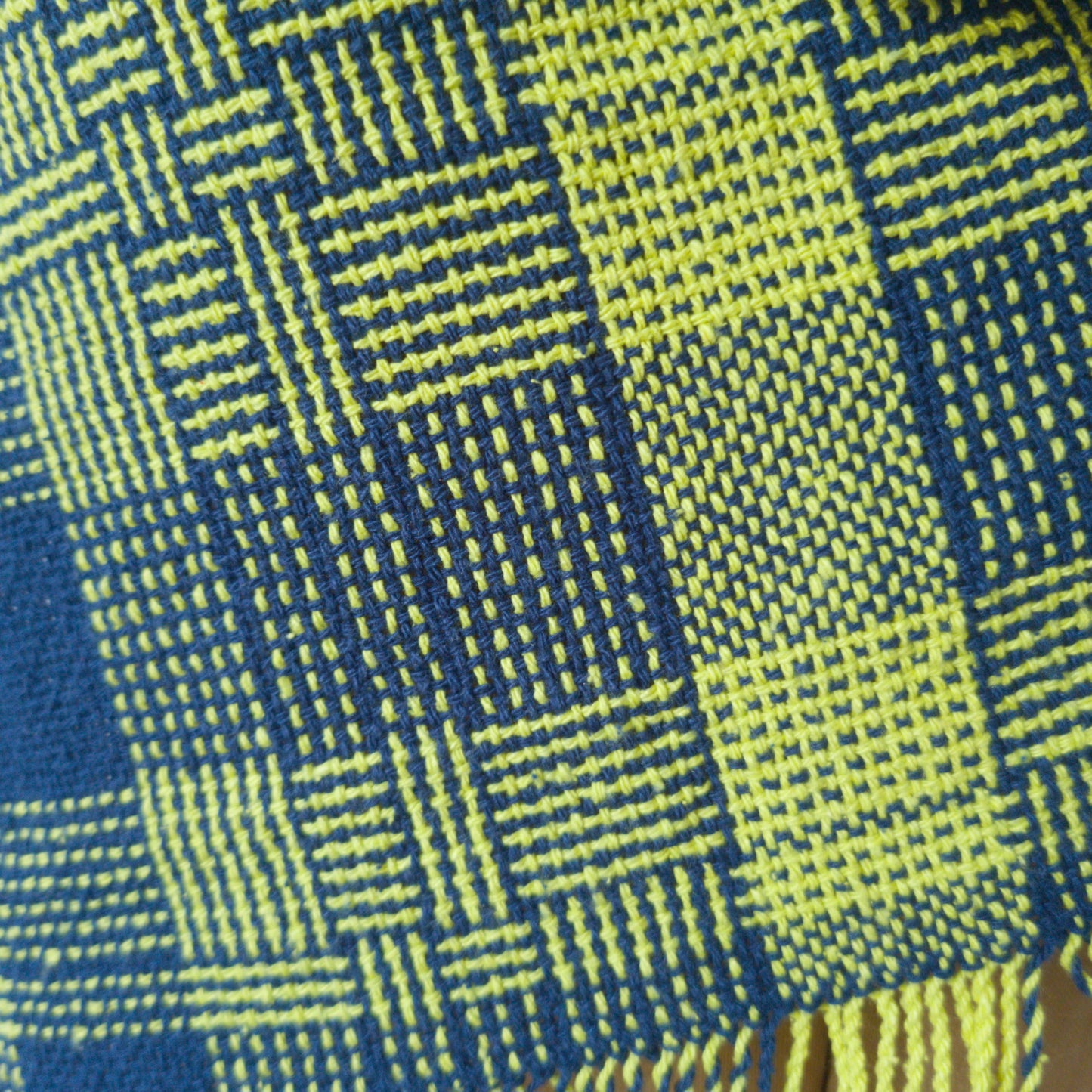 Log Cabin Silk Shawl in Navy & Chartreuse