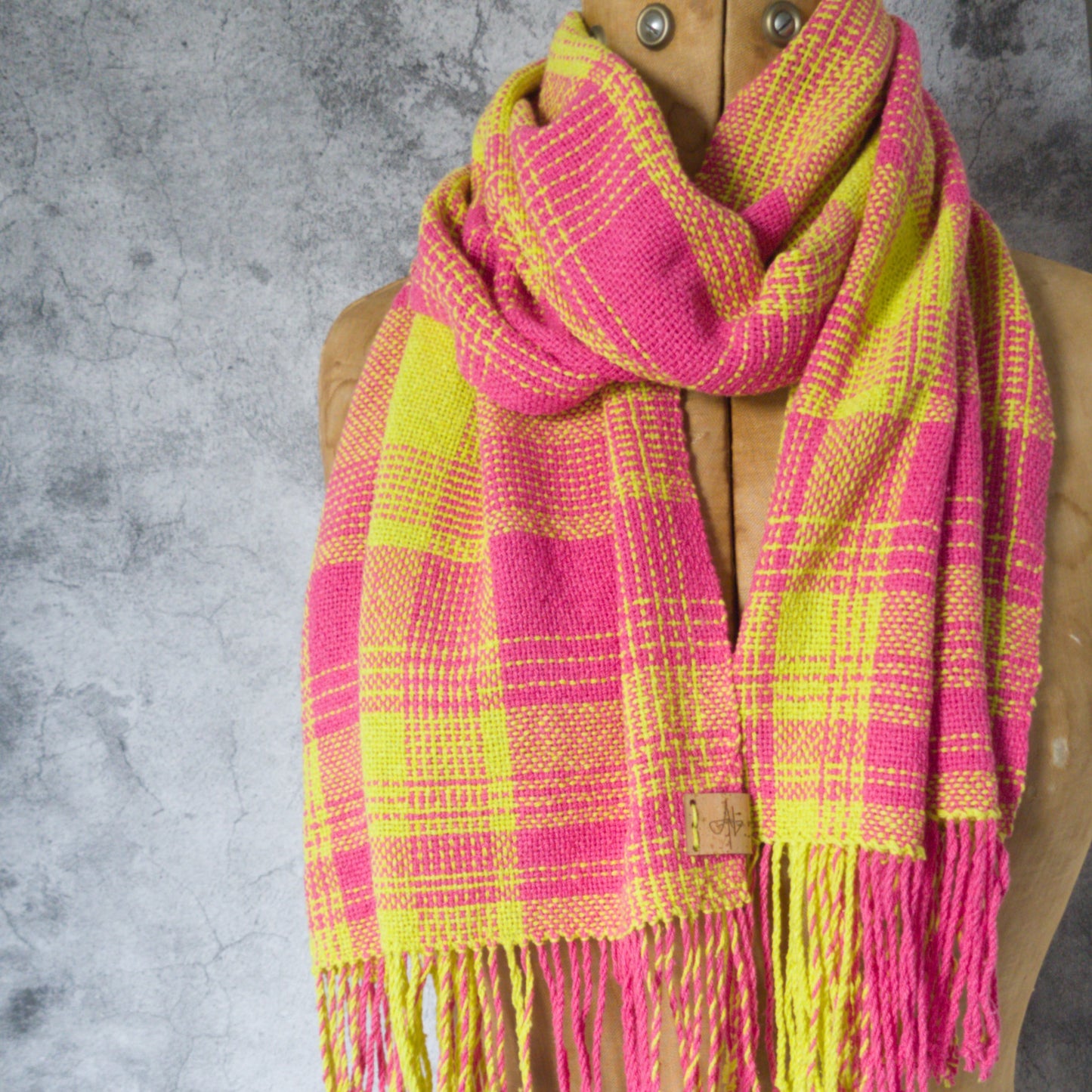 Fibonacci Silk Shawl in Pink & Chartreuse