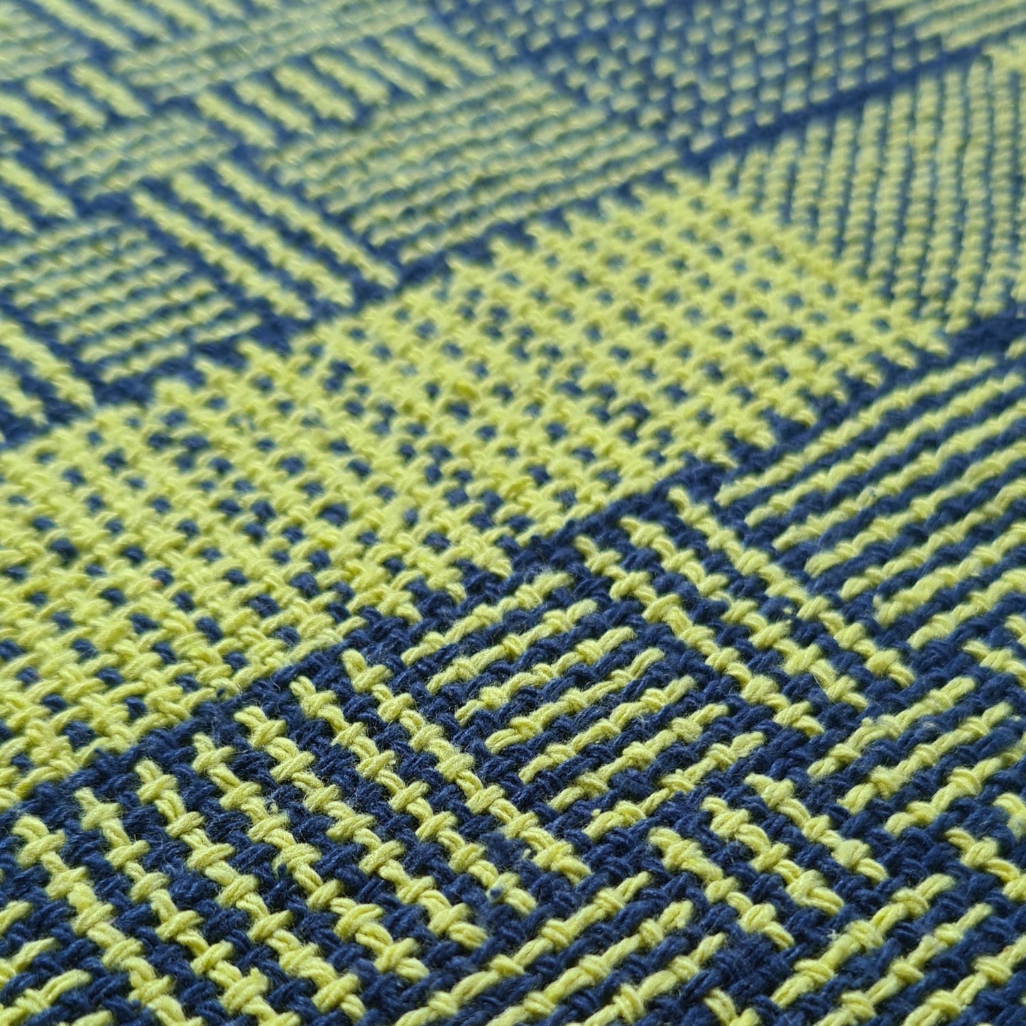 Log Cabin Silk Shawl in Navy & Chartreuse