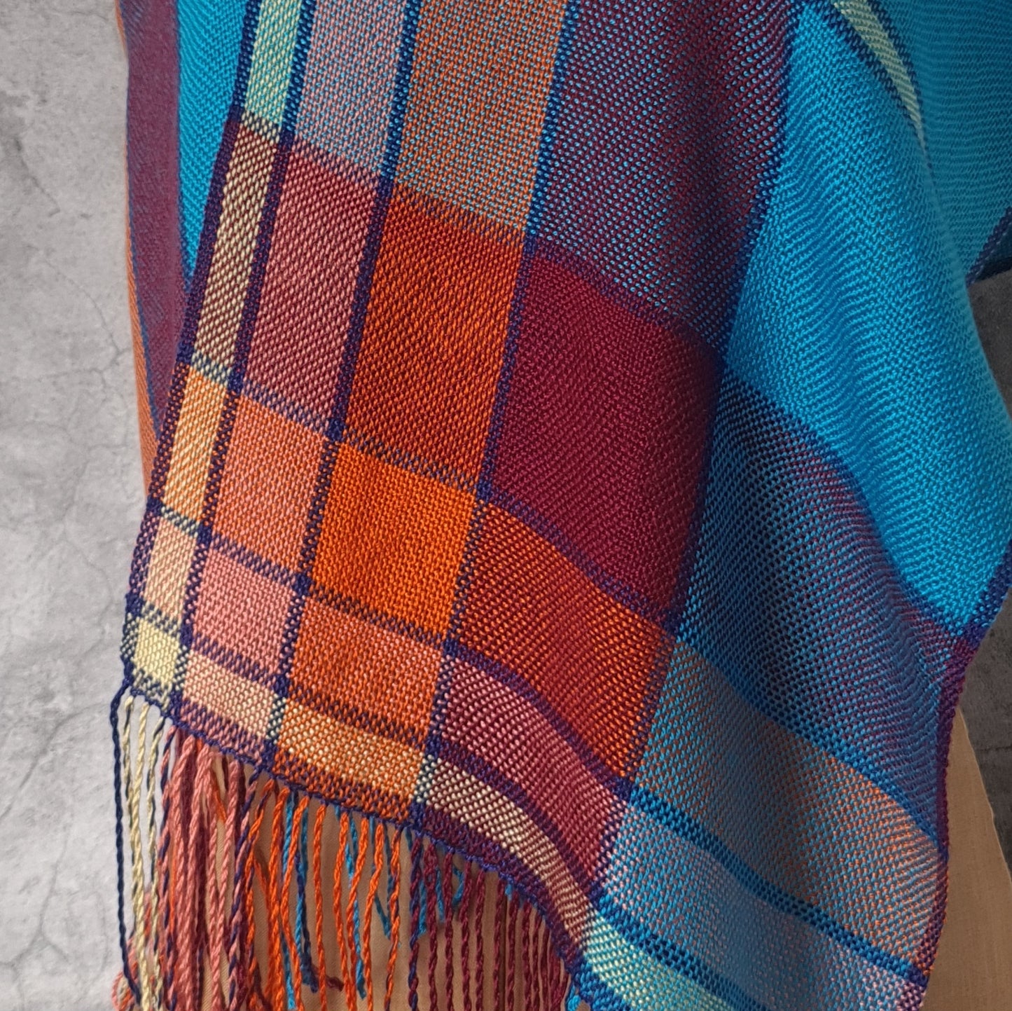 Bold Tencel Shawl - Squares in Turquoise