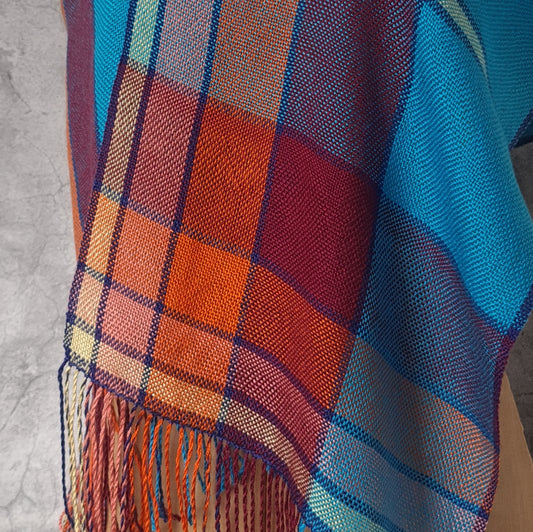 Bold Tencel Shawl - Squares in Turquoise