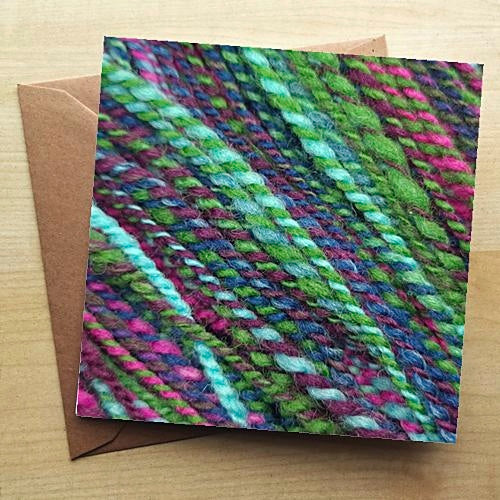 Greetings cards printed with images of handspun yarn
