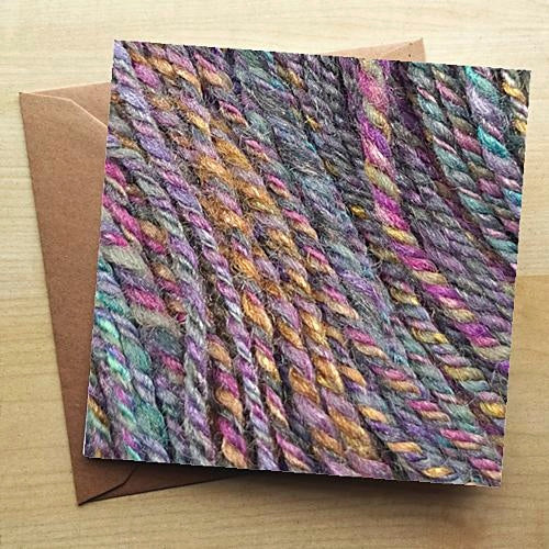 Greetings cards printed with images of handspun yarn