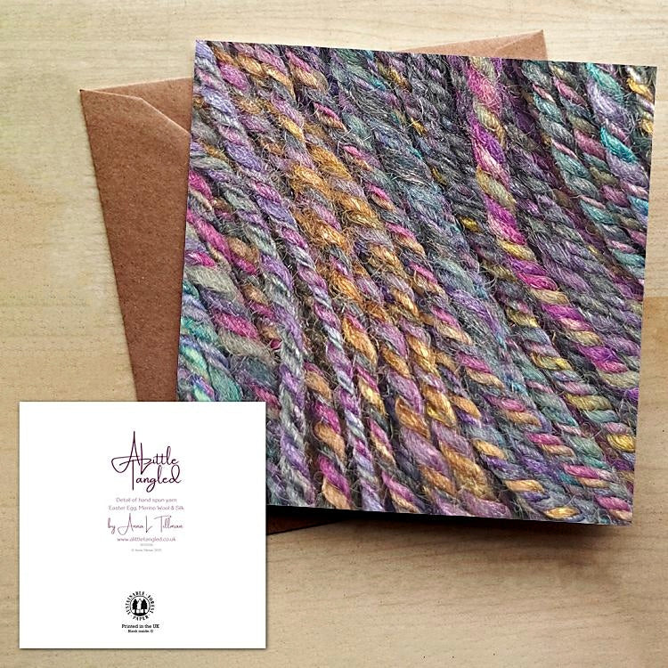 Greetings cards printed with images of handspun yarn