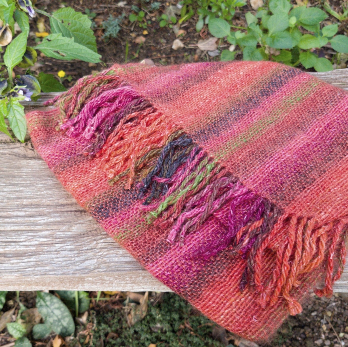 Hand Woven Striped Scarf in Lambs Wool, Kid Mohair and Silk - Fiery shades a Scarf from A Little Trinket