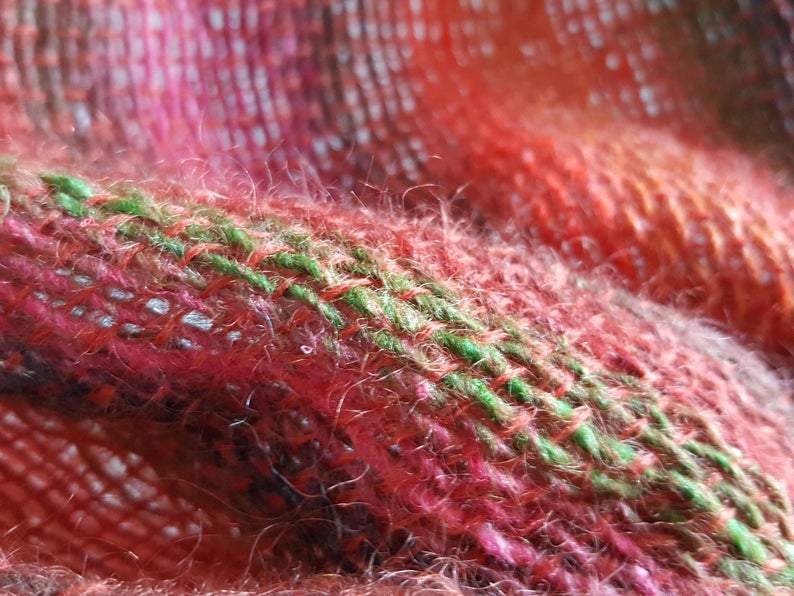 Hand Woven Striped Scarf in Lambs Wool, Kid Mohair and Silk - Fiery shades a Scarf from A Little Trinket