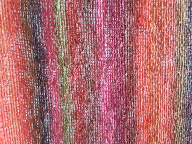 Hand Woven Striped Scarf in Lambs Wool, Kid Mohair and Silk - Fiery shades a Scarf from A Little Trinket