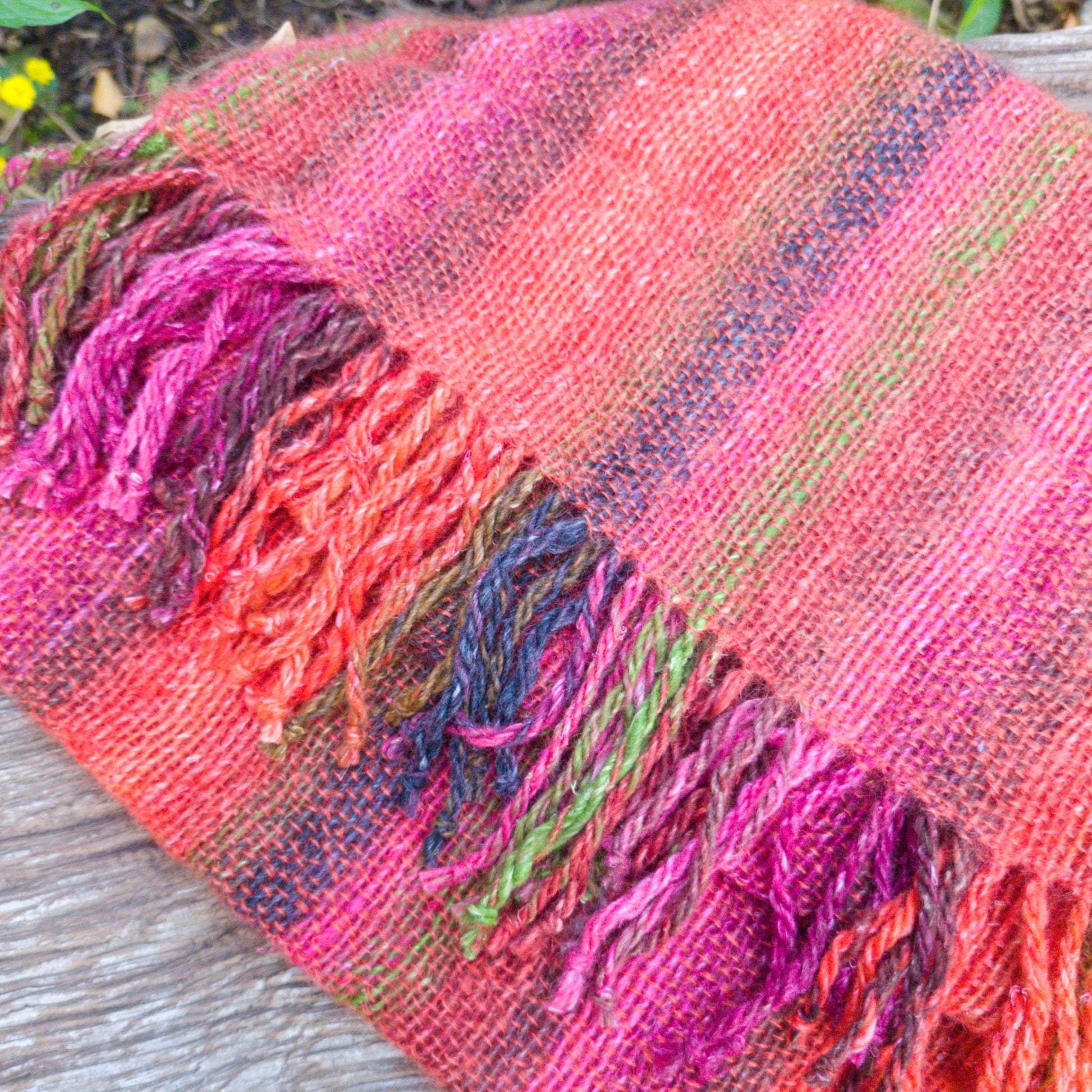 Hand Woven Striped Scarf in Lambs Wool, Kid Mohair and Silk - Fiery shades a Scarf from A Little Trinket