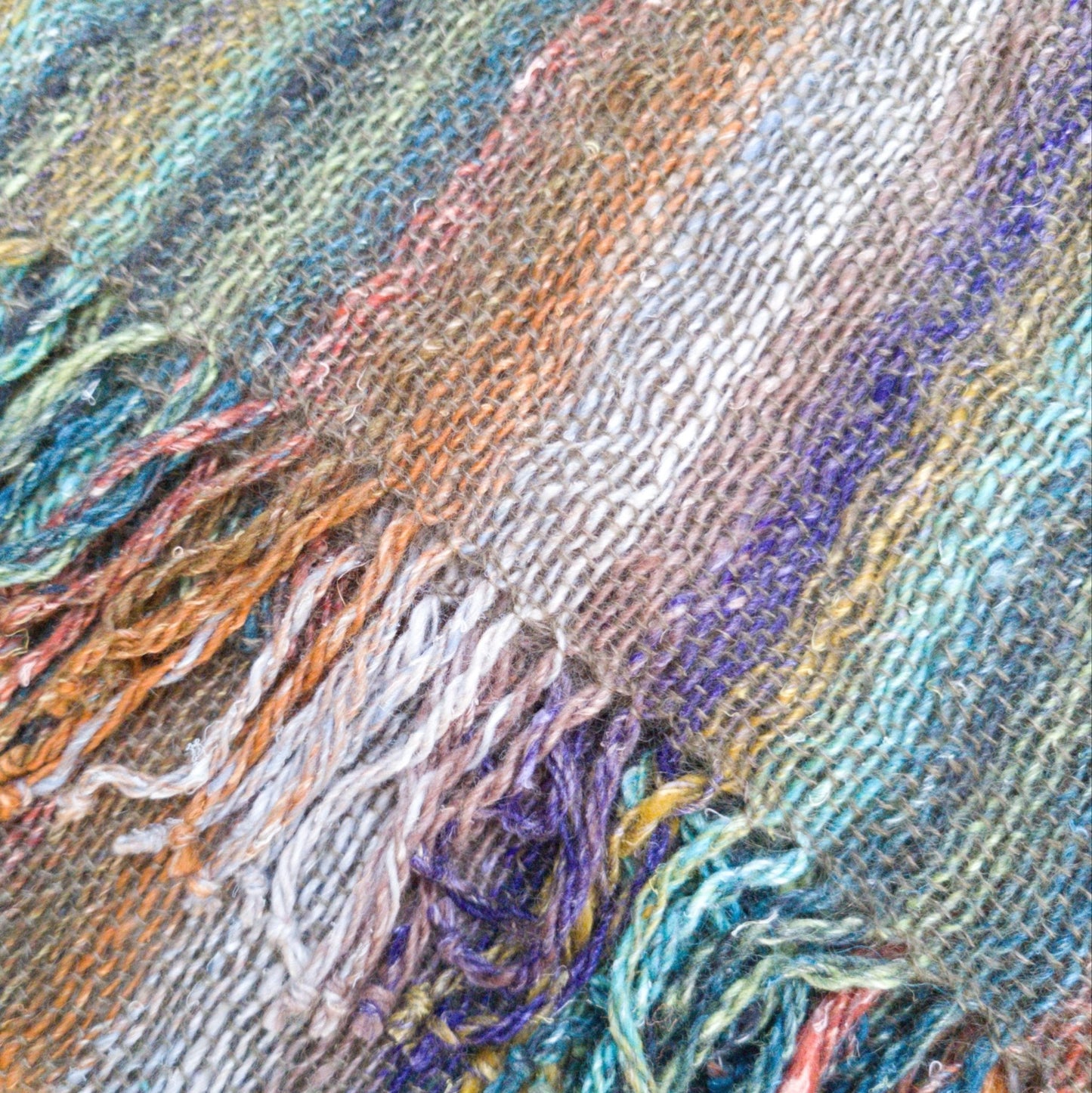 Hand Woven Striped Scarf in Lambs Wool, Kid Mohair and Silk - muted Autumn shades a Scarf from A Little Trinket