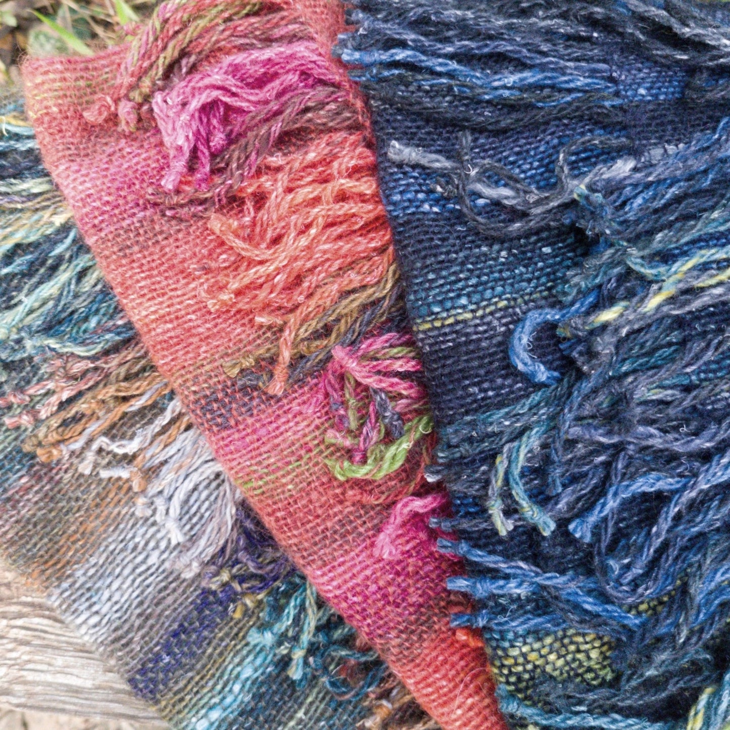 Hand Woven Striped Scarf in Lambs Wool, Kid Mohair and Silk - muted Autumn shades a Scarf from A Little Trinket