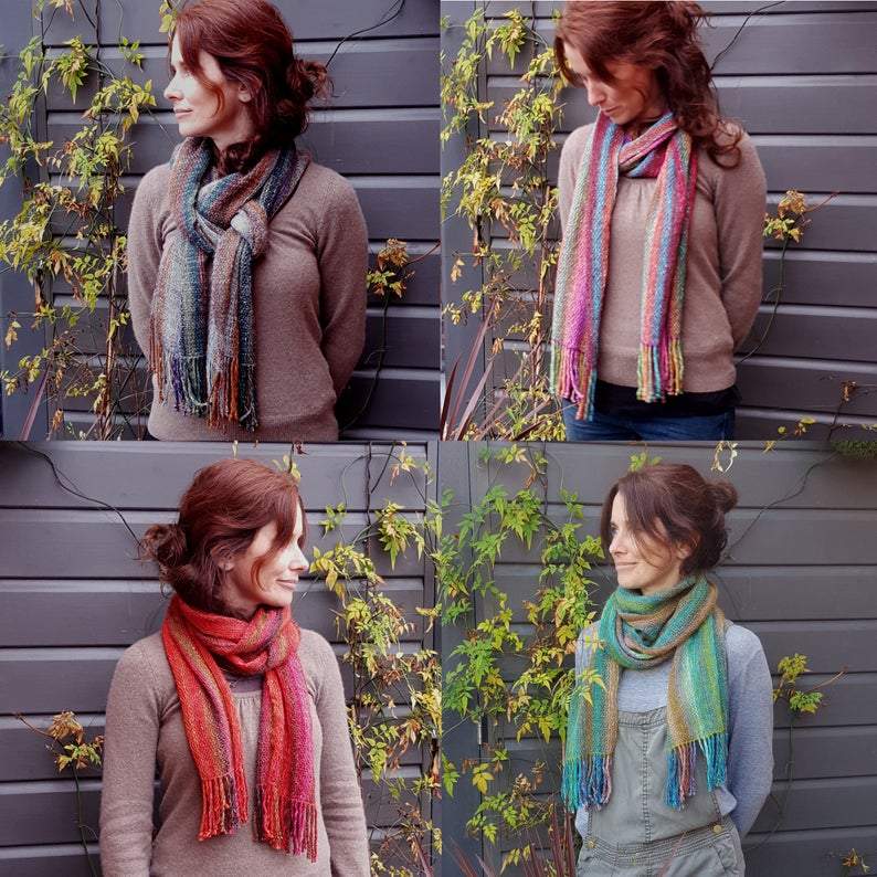 Hand Woven Striped Scarf in Lambs Wool, Kid Mohair and Silk - muted Autumn shades a Scarf from A Little Trinket
